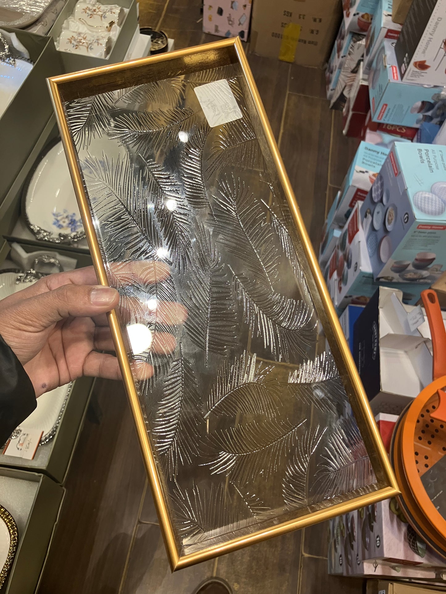 Golden Acrylic Decor Tray Leaves 1Pcs