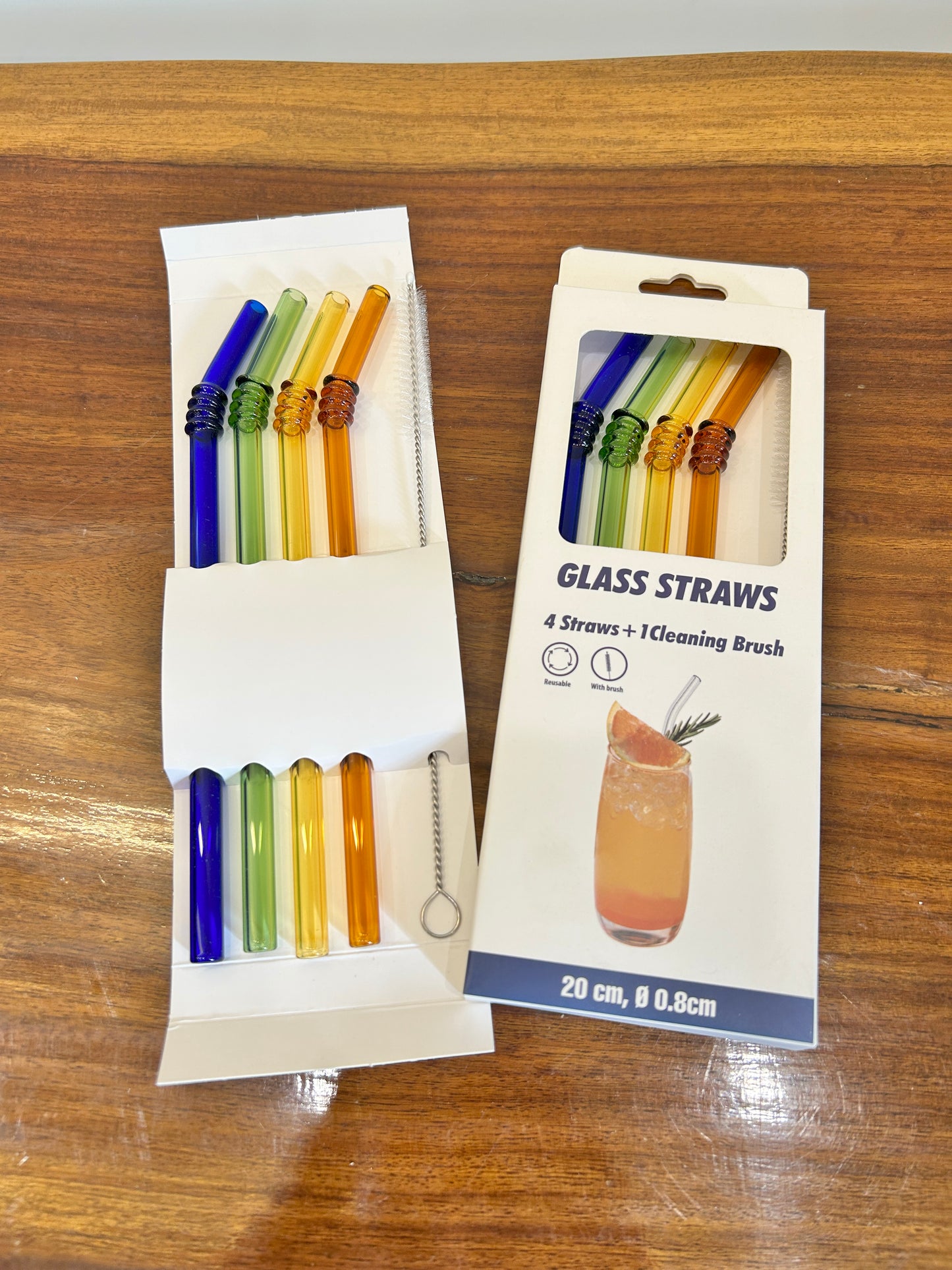 Colourful Glass Straw 5Pcs
