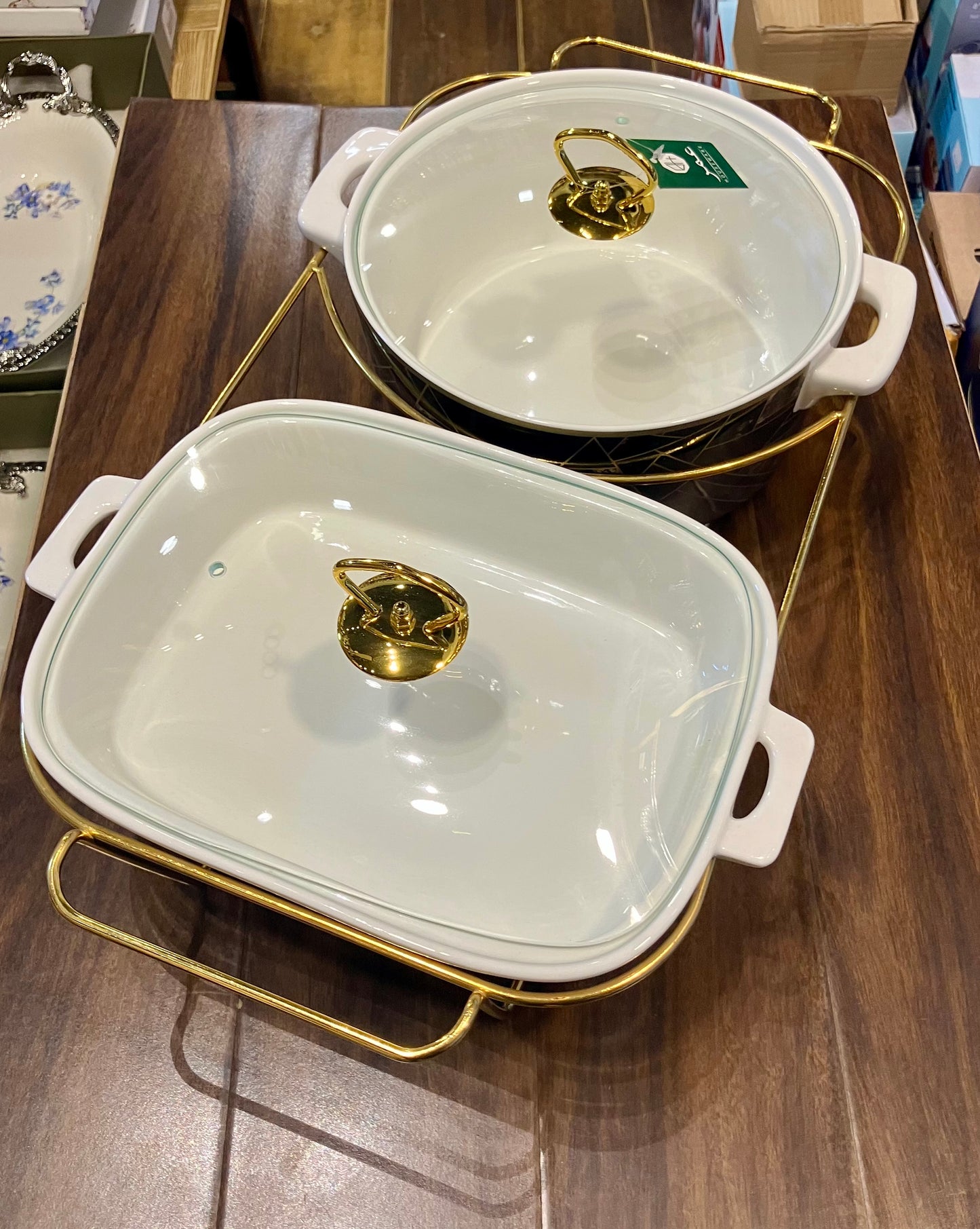 Fancy Twin Buffet Dish Set With Candle Burners
