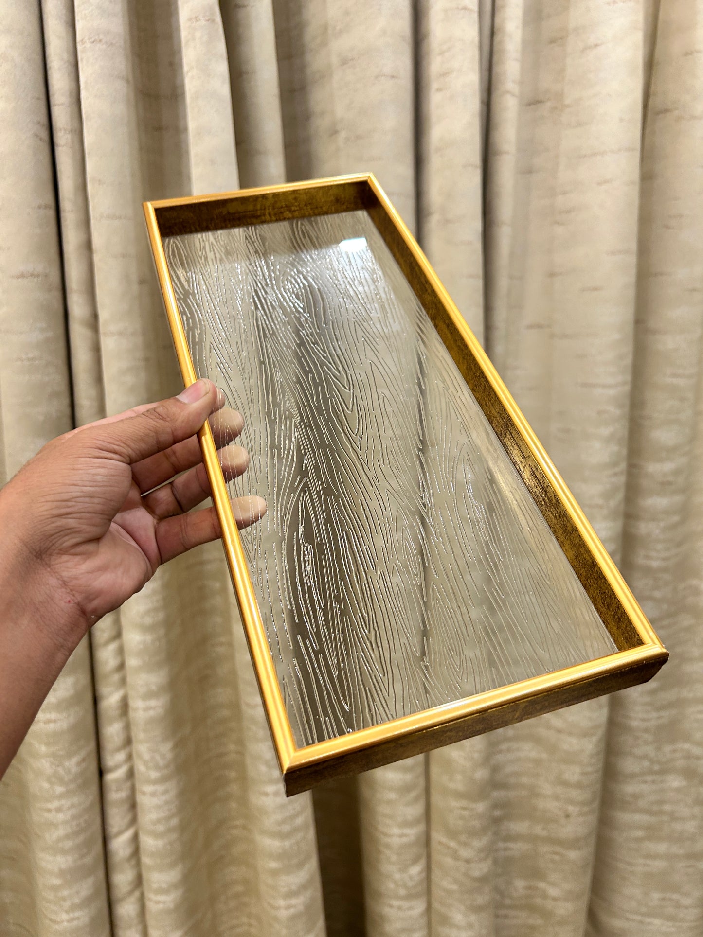 Golden Acrylic Tray Wood 1Pcs