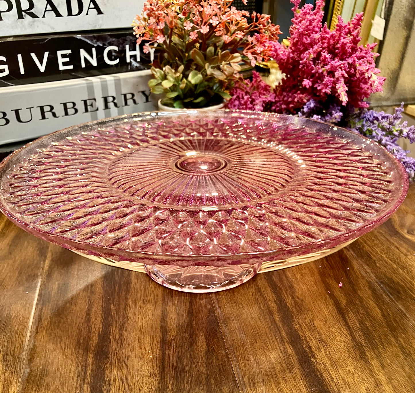 Danny Home Large Glass Cake Stand Purple