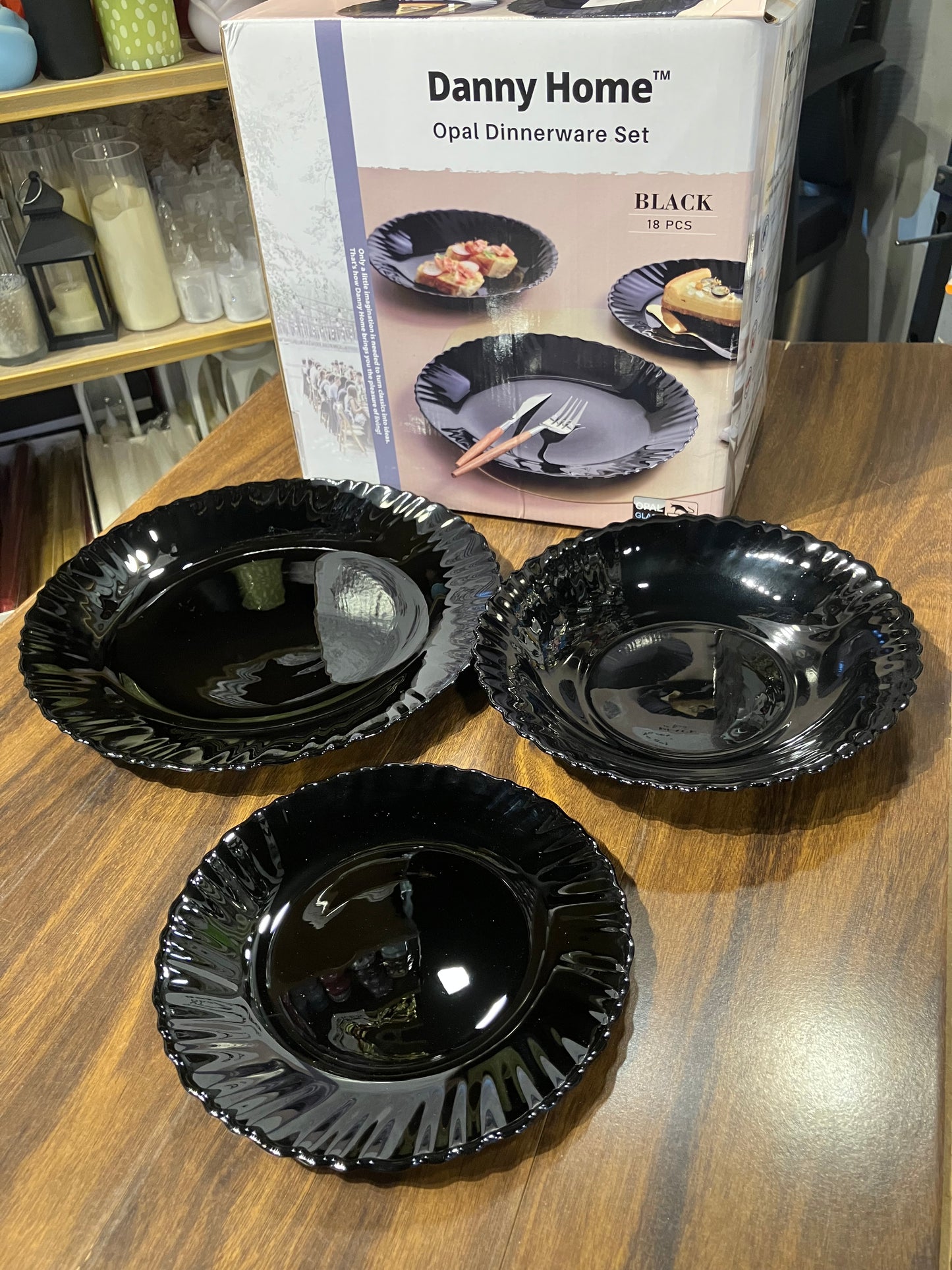 Danny Home Opal Plate Black Set 18Pcs