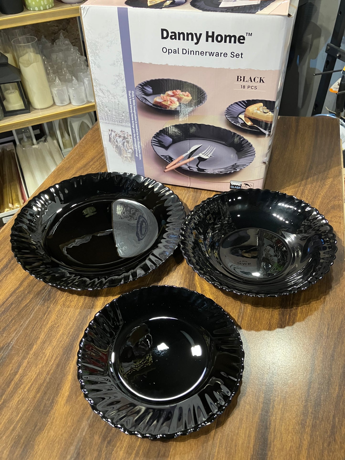 Danny Home Opal Plate Black Set 18Pcs