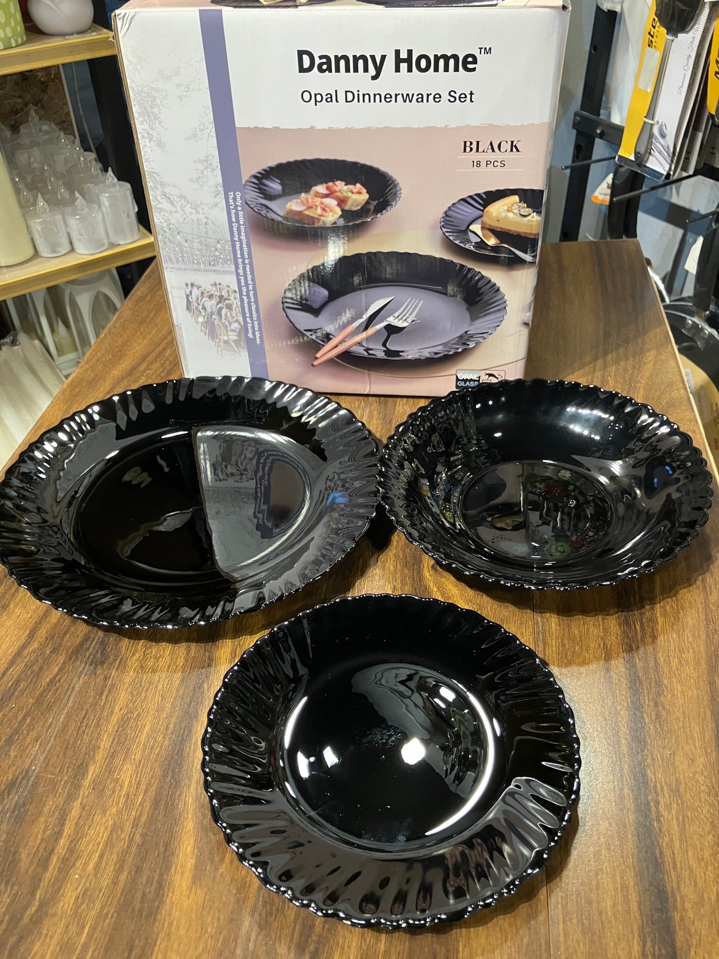Danny Home Opal Plate Black Set 18Pcs