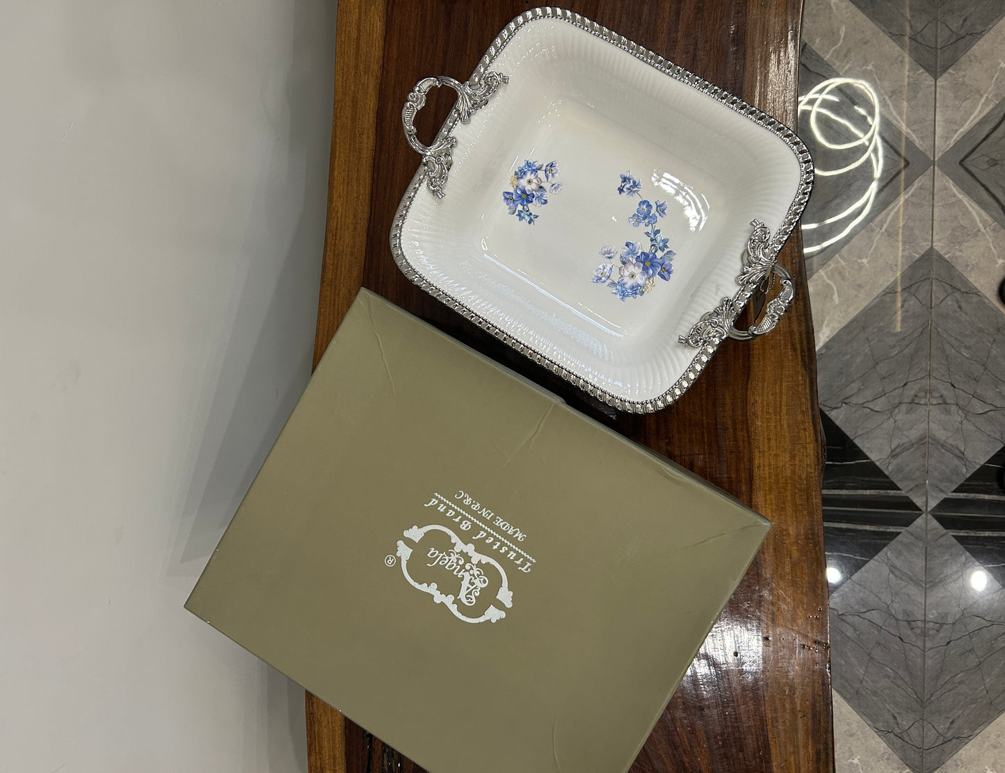 Angela Blue Rose Porcelain Dish 1Pcs