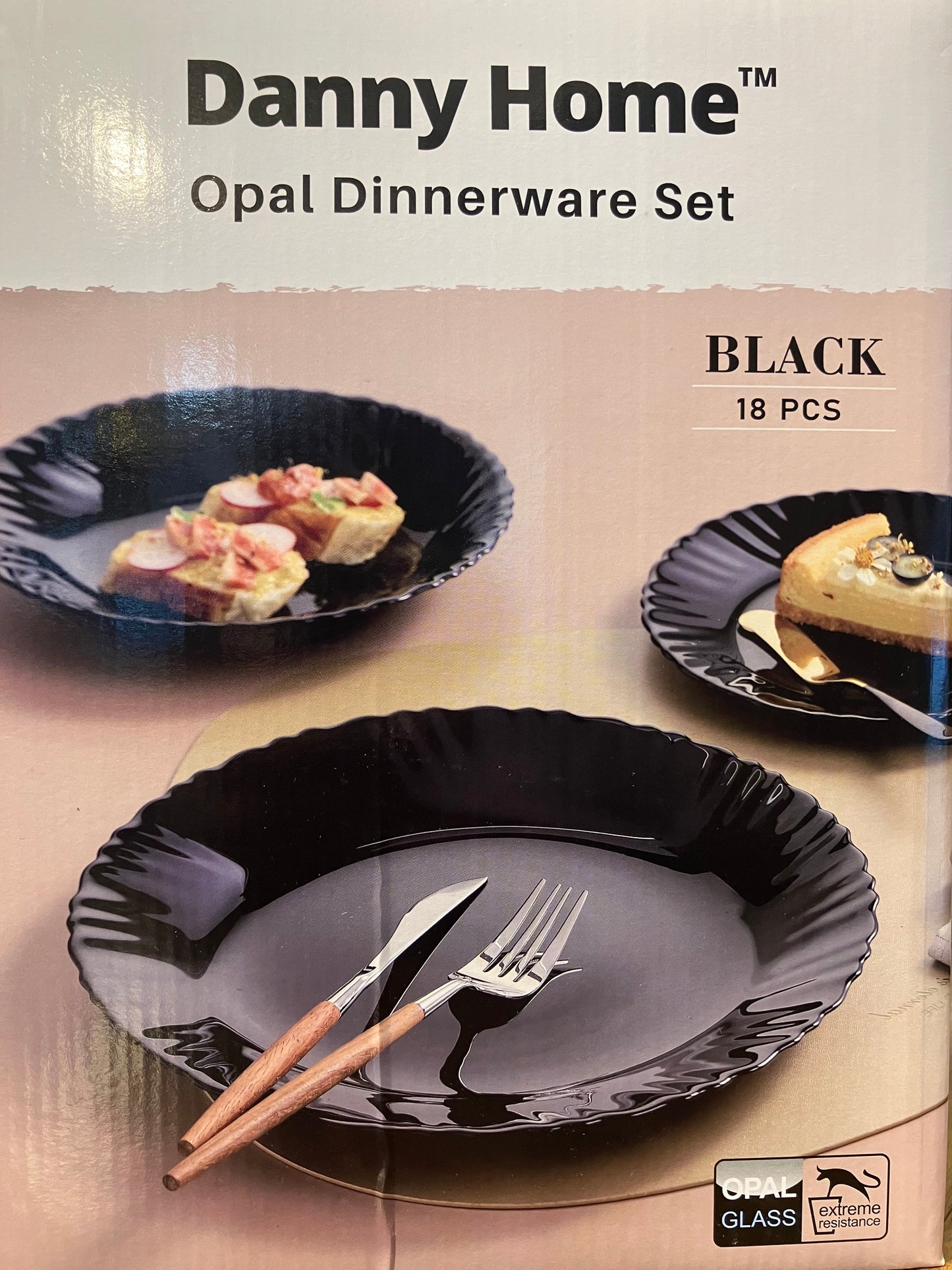 Danny Home Opal Plate Black Set 18Pcs