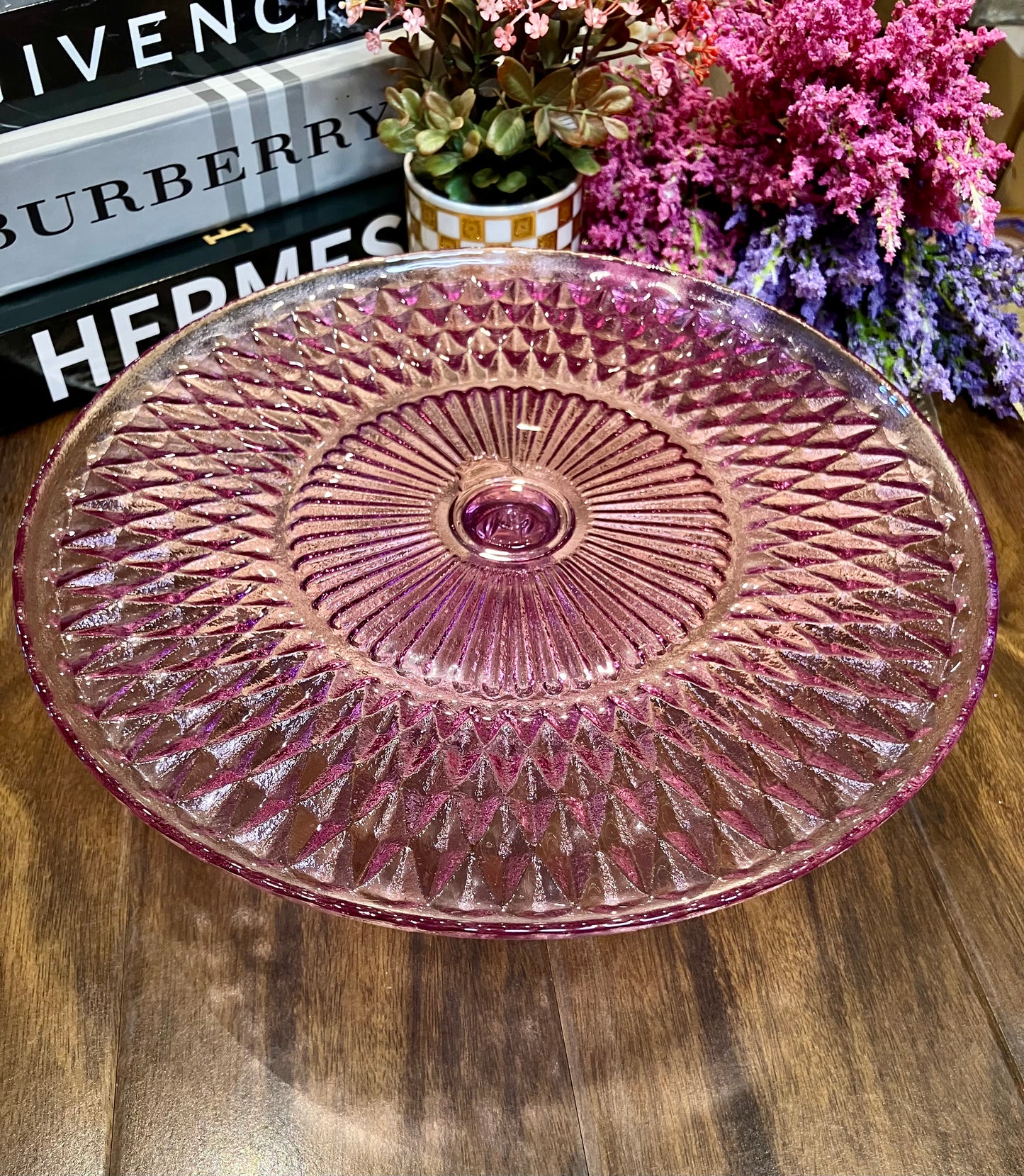 Danny Home Large Glass Cake Stand Purple