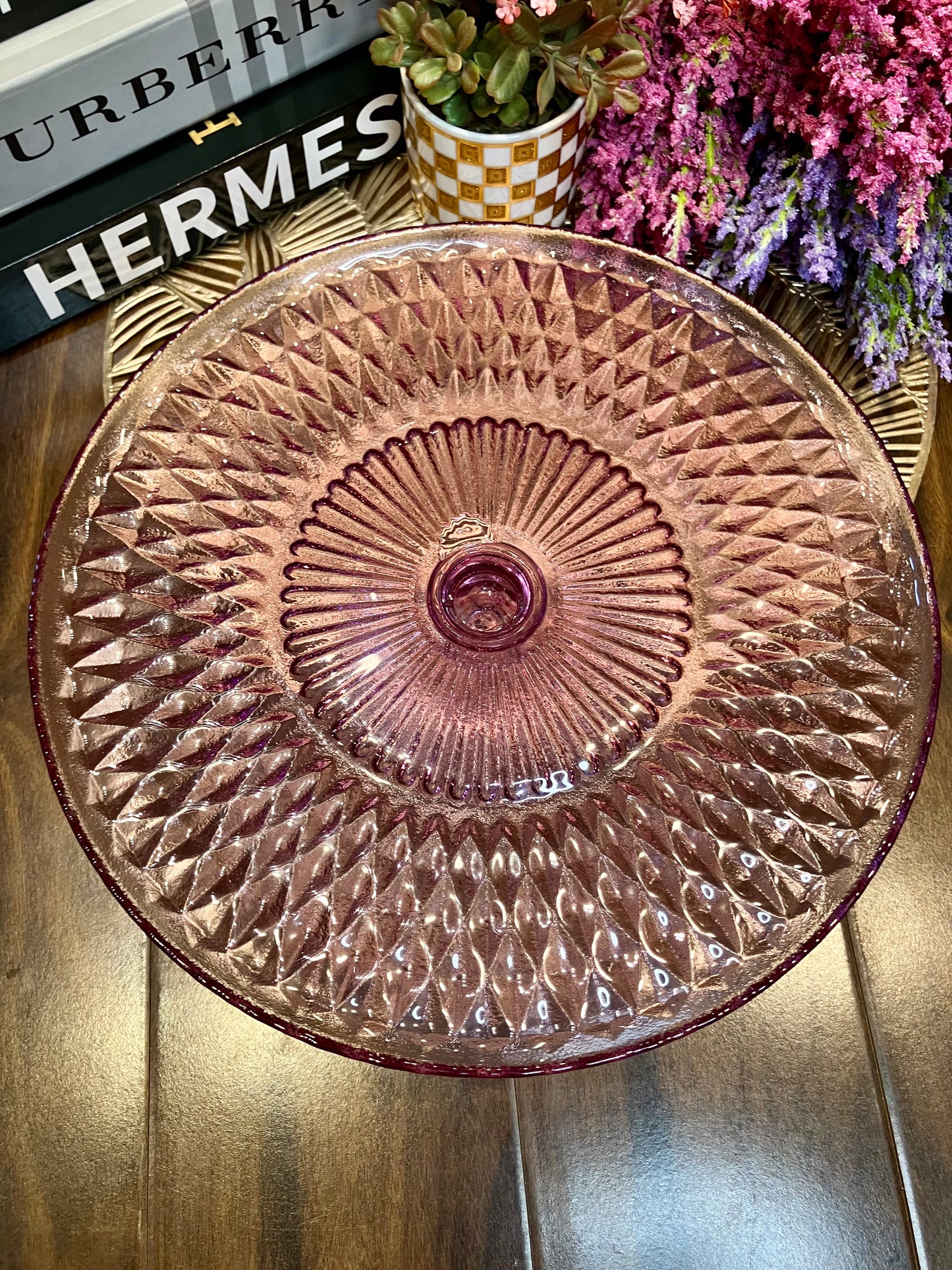 Danny Home Large Glass Cake Stand Purple