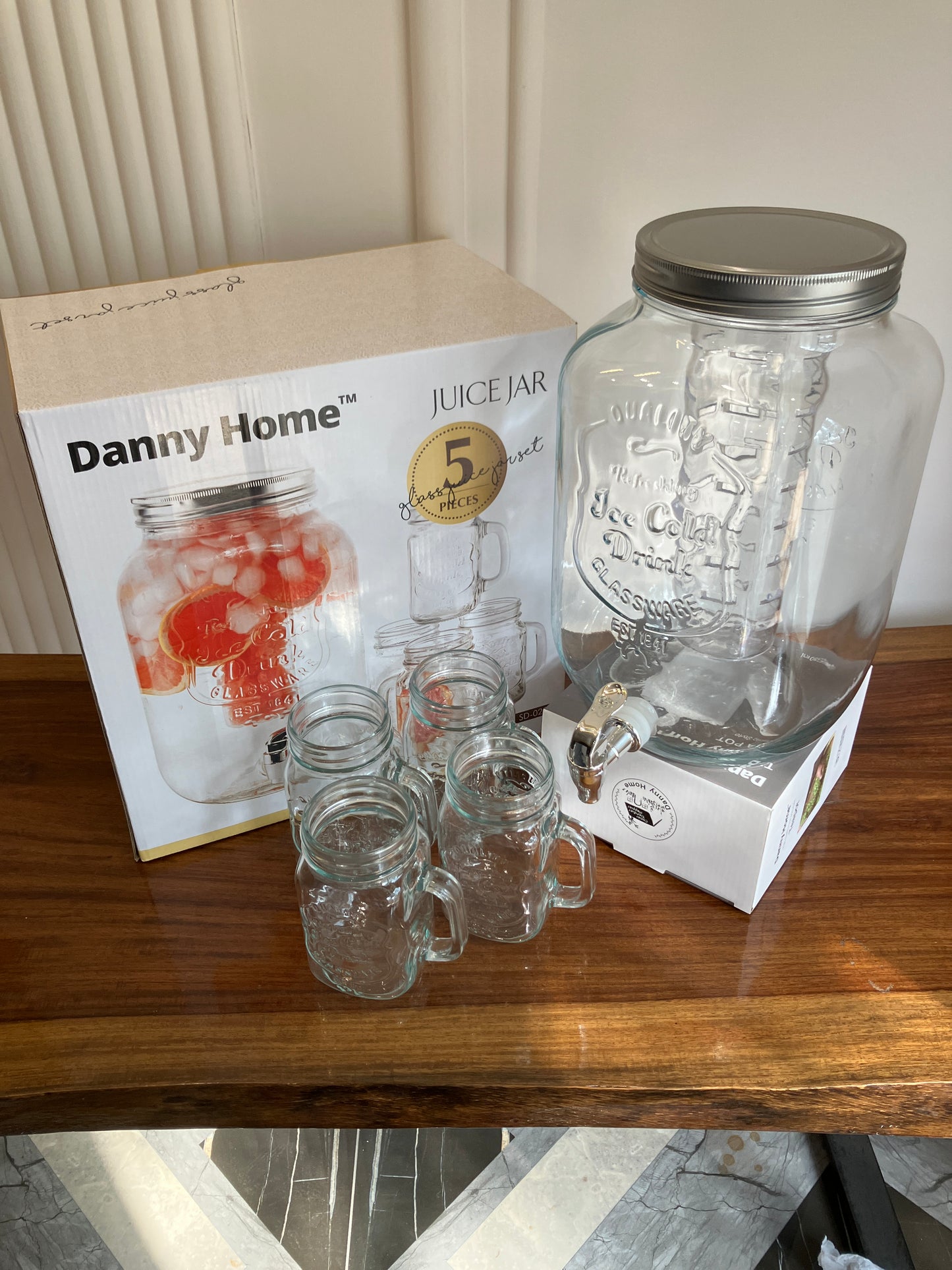 Danny Home Glass Dispenser & Mason Jars 5Pcs