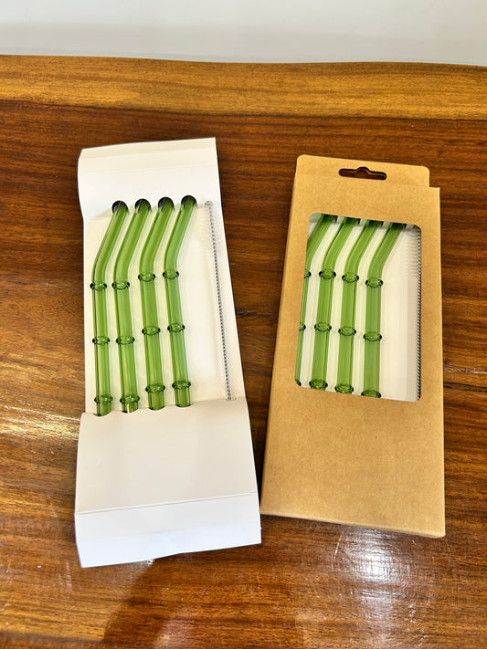 Green Glass Straw 5Pcs