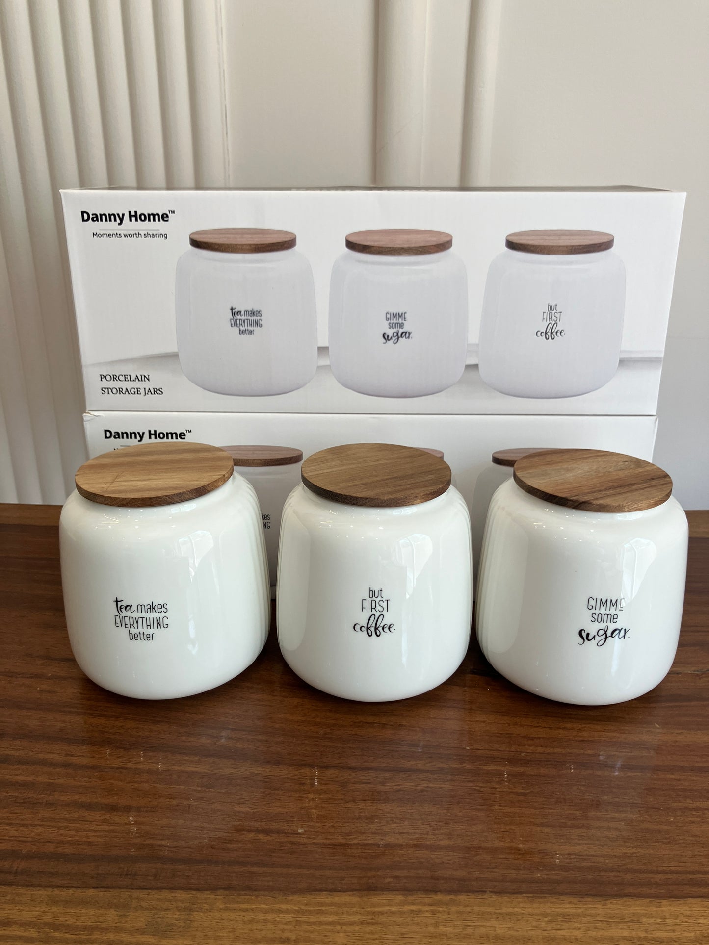 Danny Home Ceramic Tea Coffee Sugar Jar Set 3Pcs