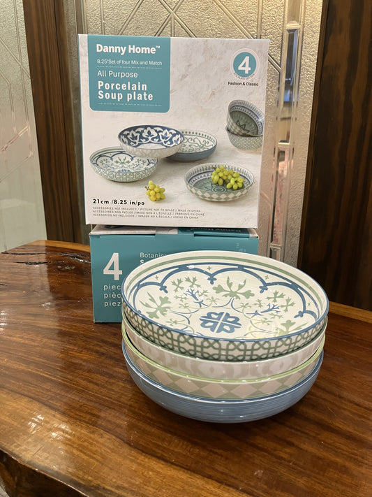 Danny Home Porcelain Sea Green Soup Plate 4Pcs