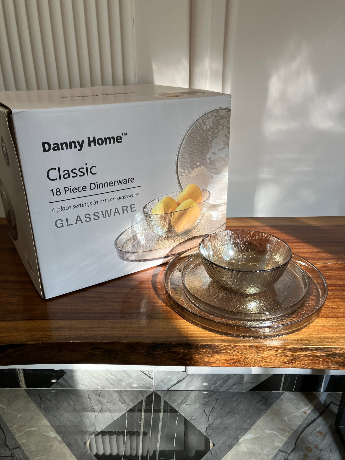 Danny Home Premium Glass Plate Set 18Pcs