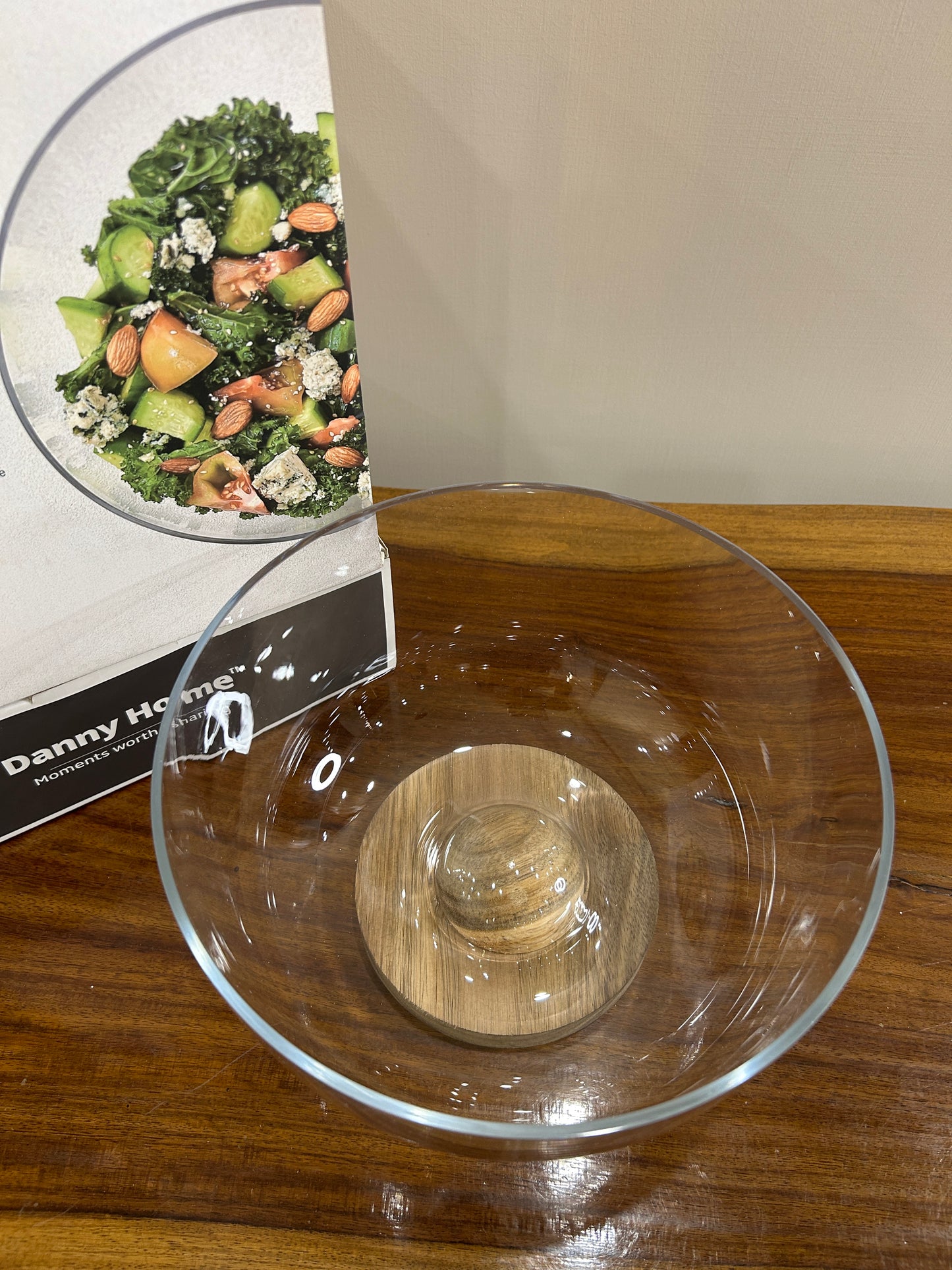 Danny Home Glass+Bamboo Salad Bowl