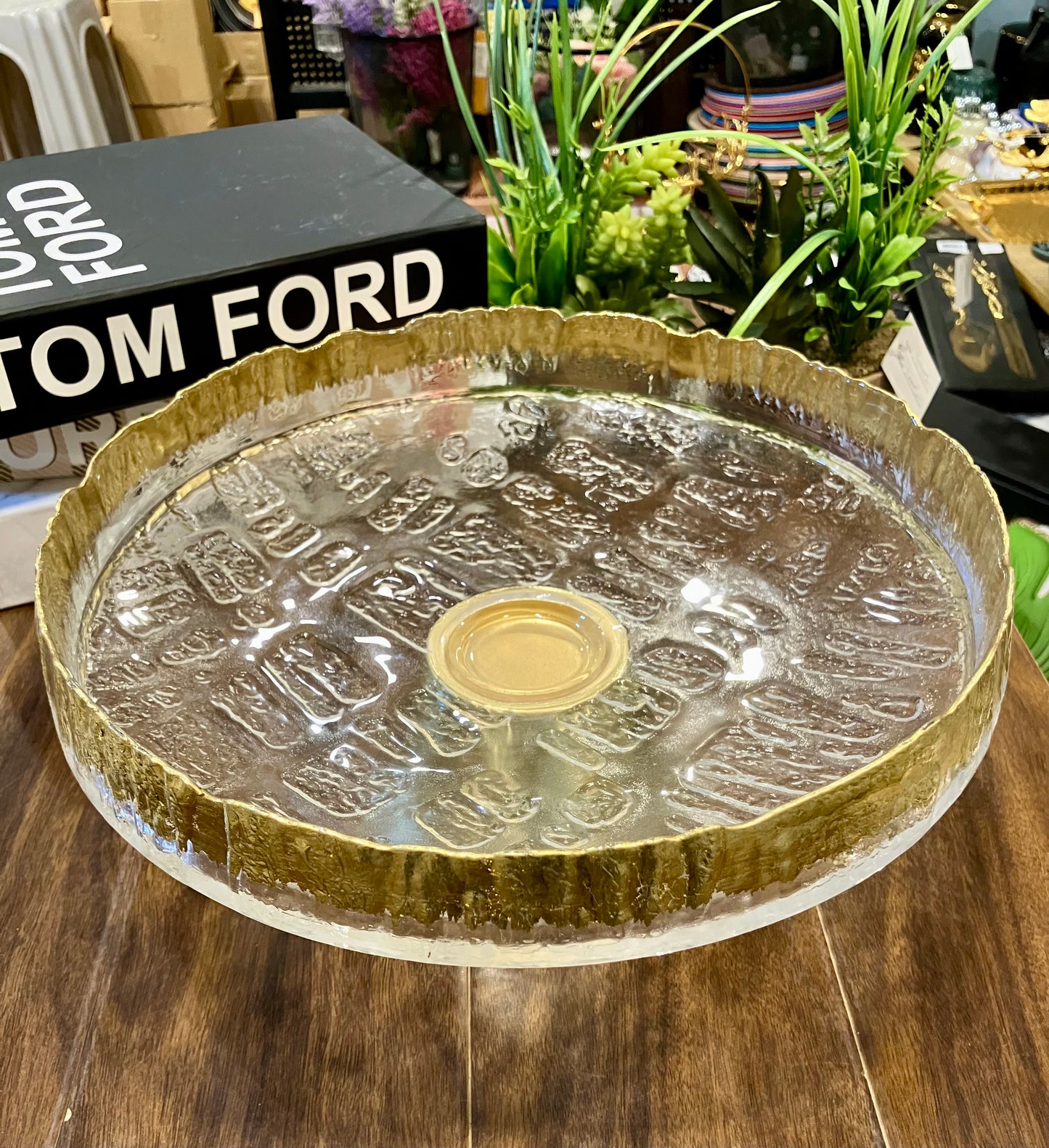 Golden Fancy Glass Platter Large