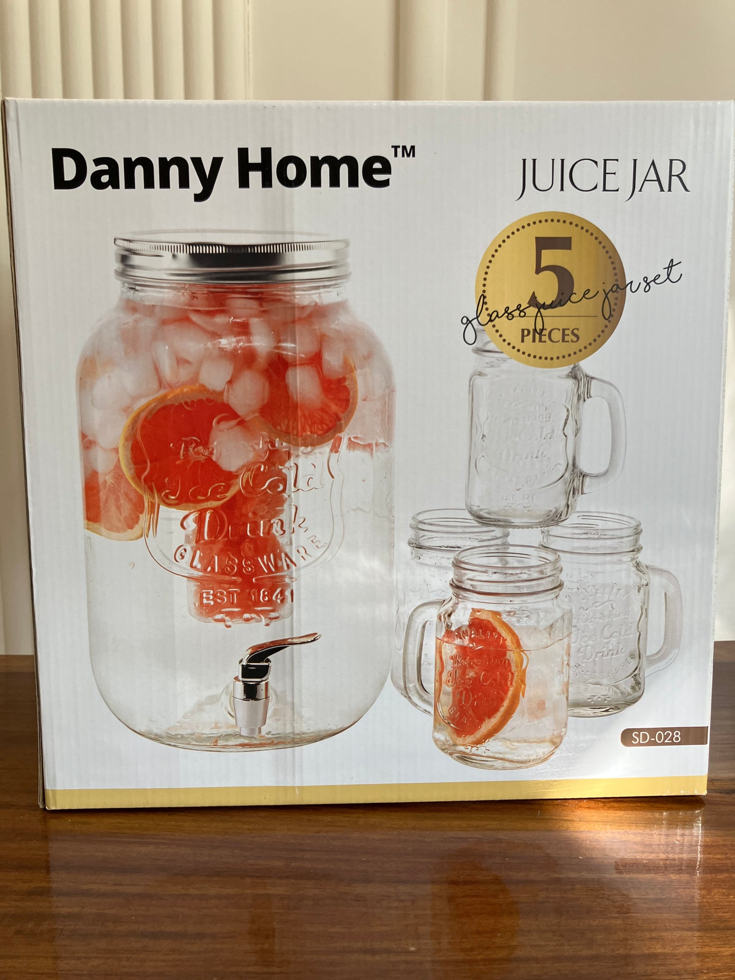 Danny Home Glass Dispenser & Mason Jars 5Pcs