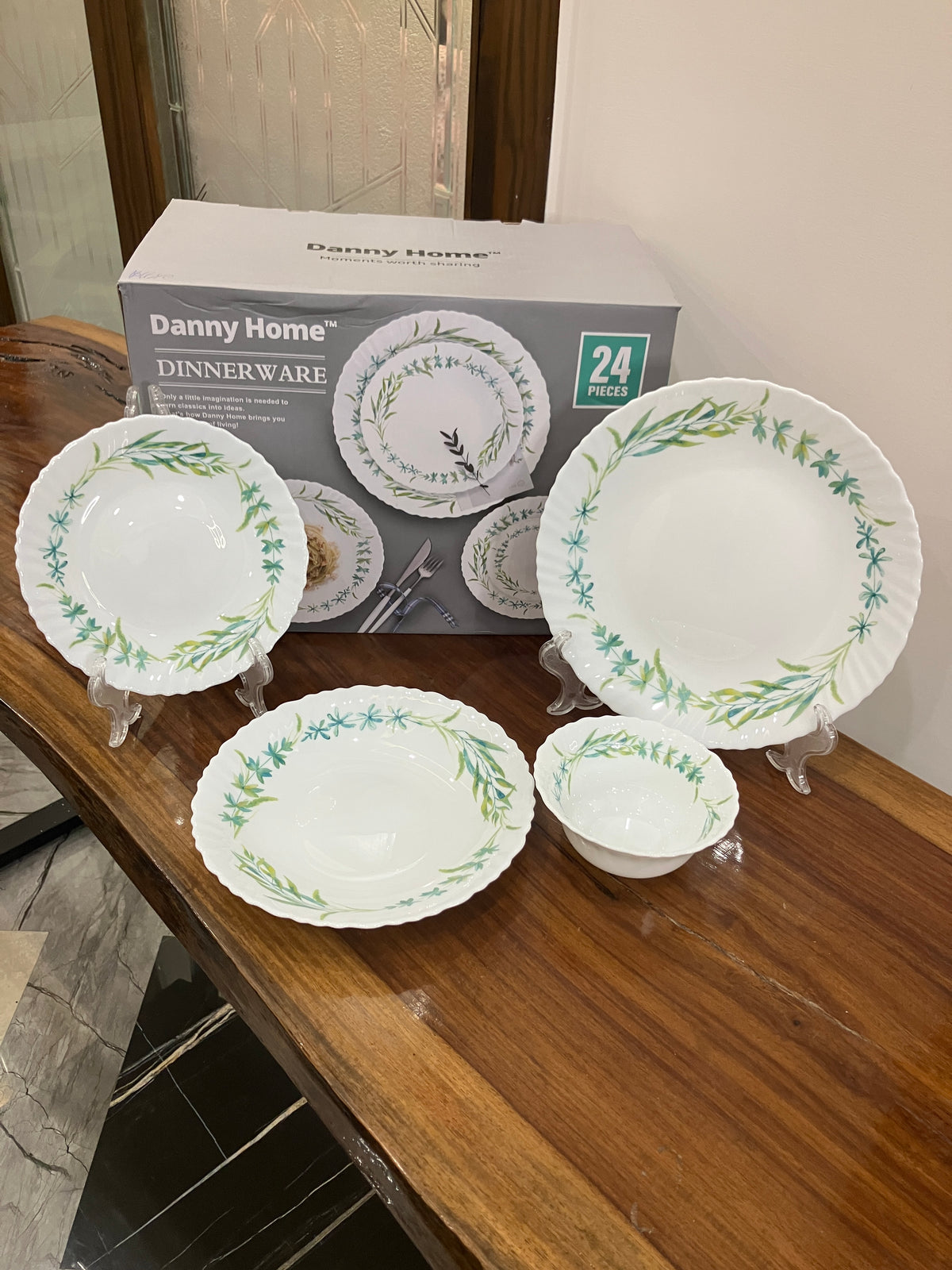 Danny Home Opal Forest Green Dinner Set 24Pcs