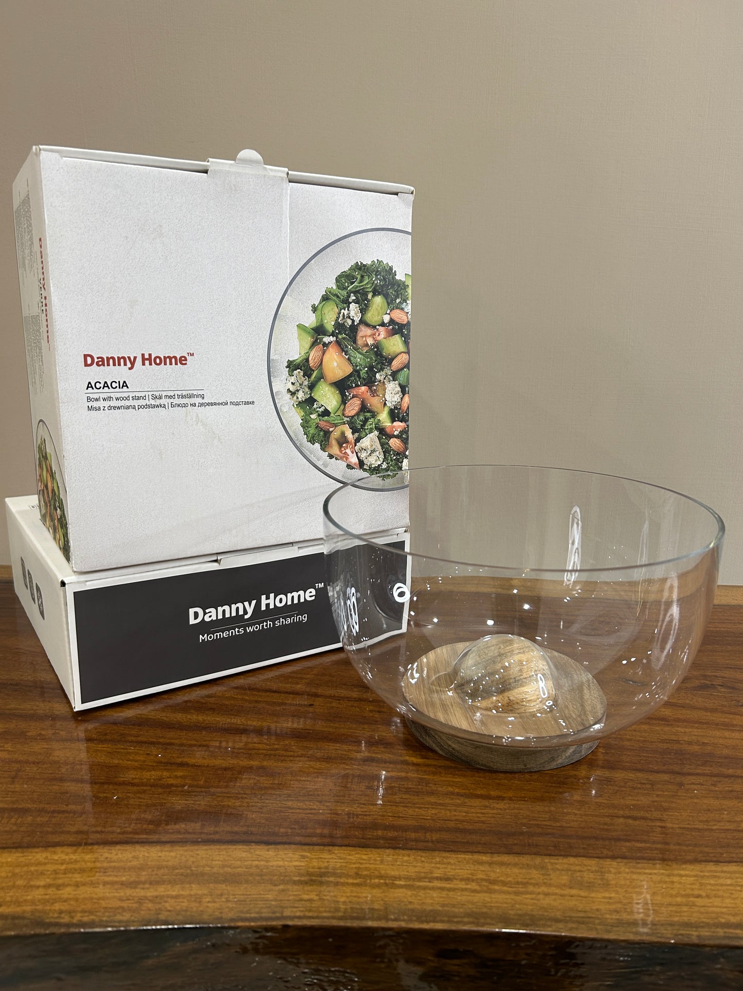 Danny Home Glass+Bamboo Salad Bowl