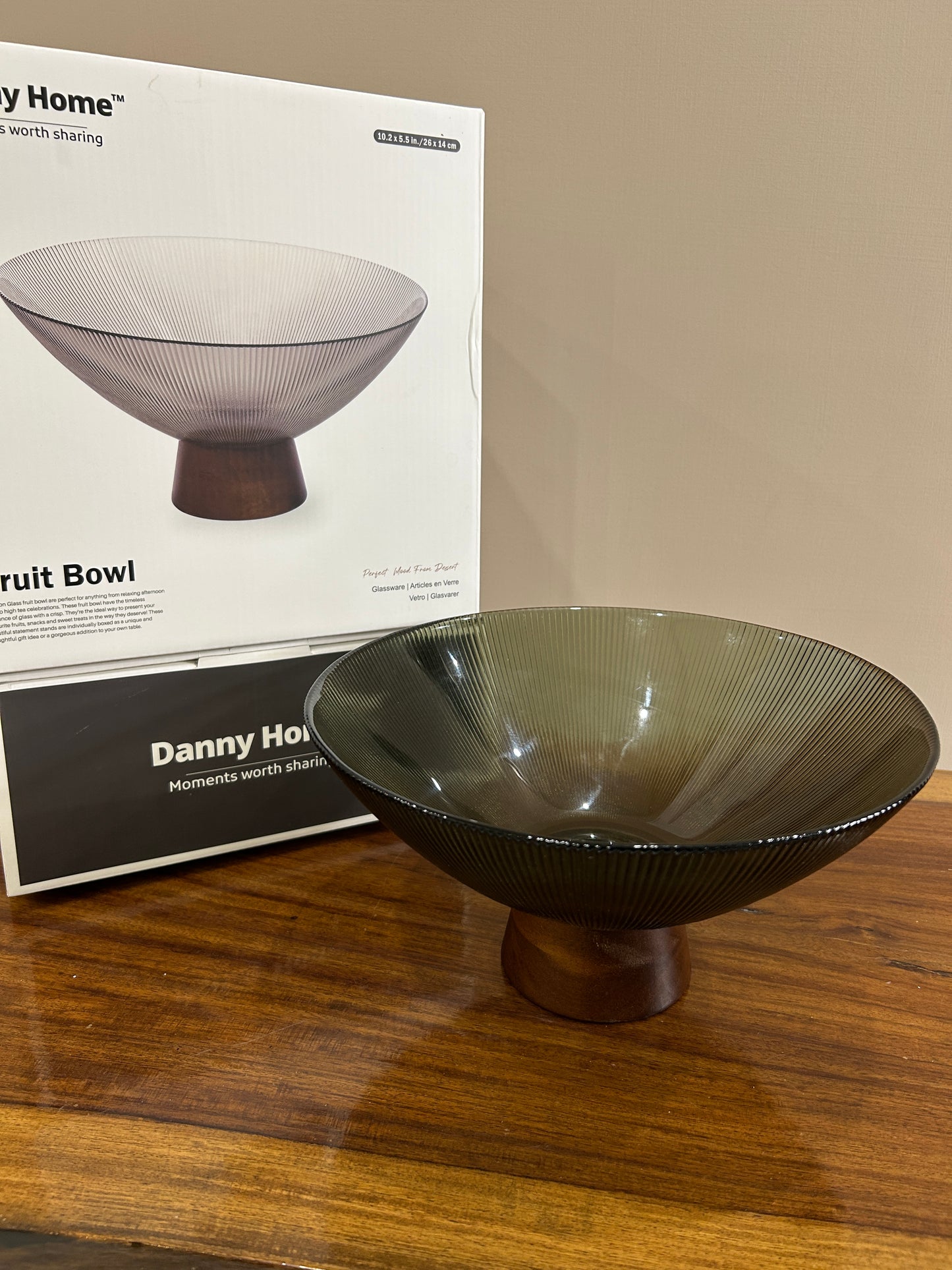 Danny Home Smoky Glass Pedestal Fruit Bowl (Large)