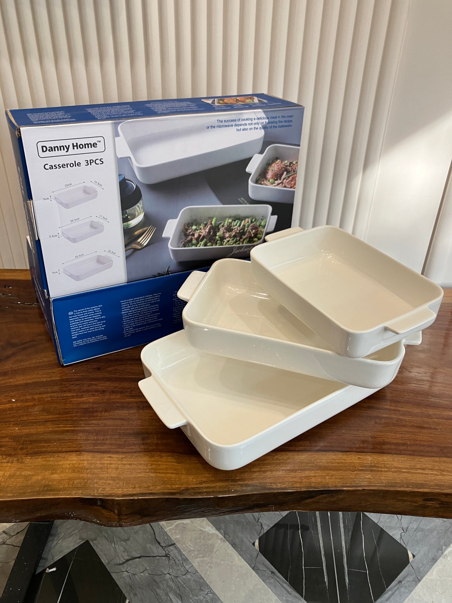 Danny Home White Porcelain Bakeware Casserole 3Pcs