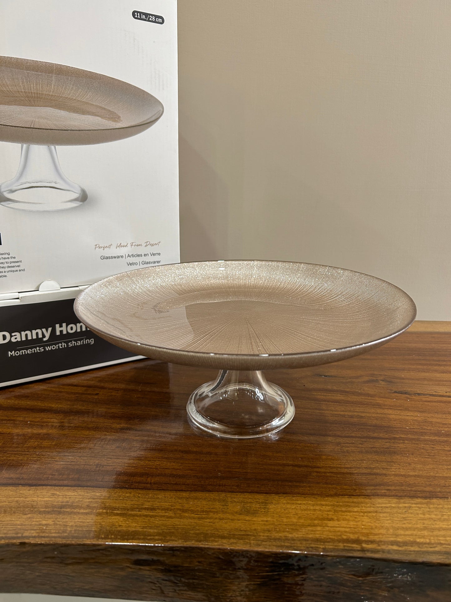 Danny Home Glass Cake Dish Shiny Beige