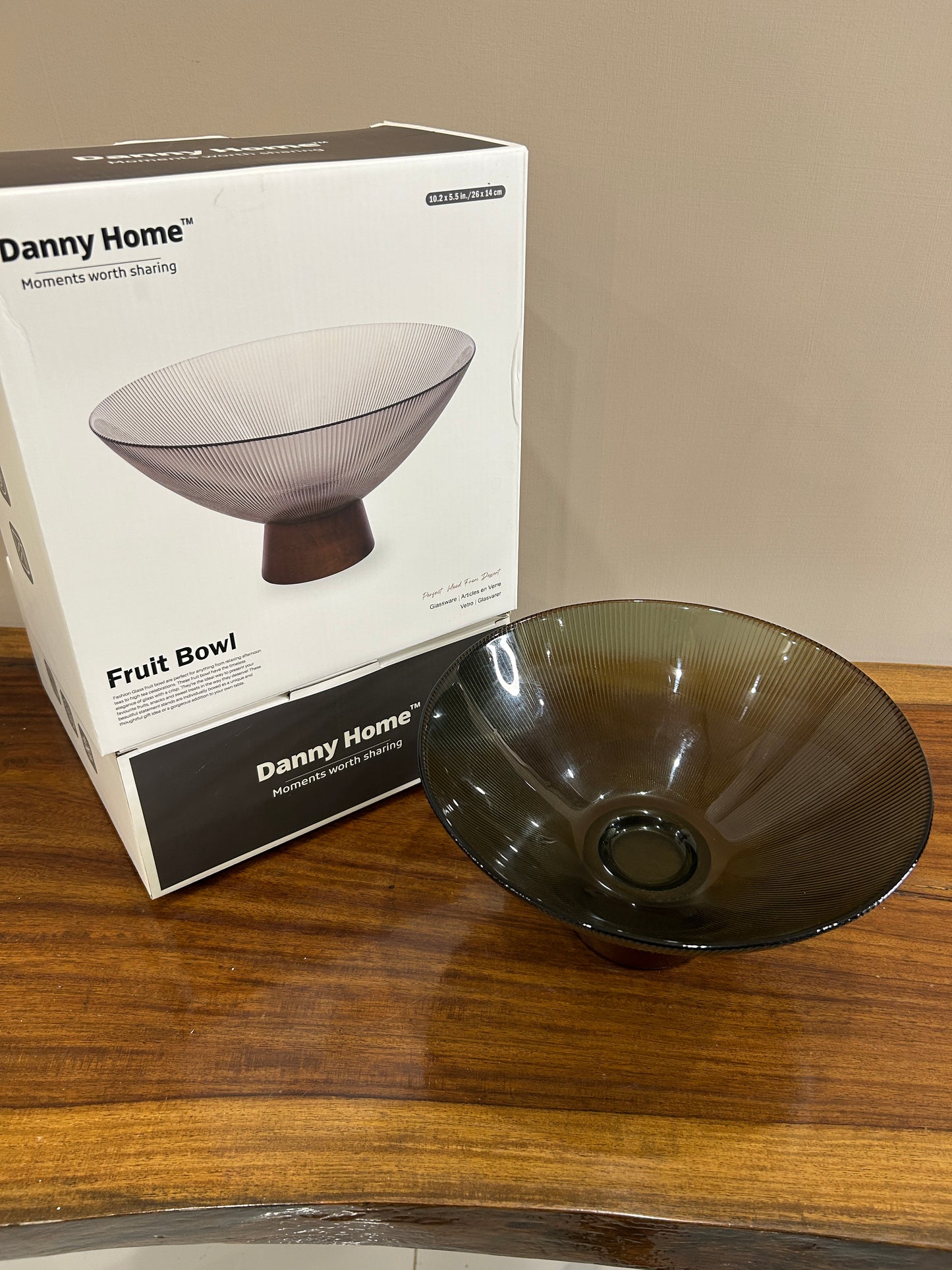 Danny Home Smoky Glass Pedestal Fruit Bowl (Large)