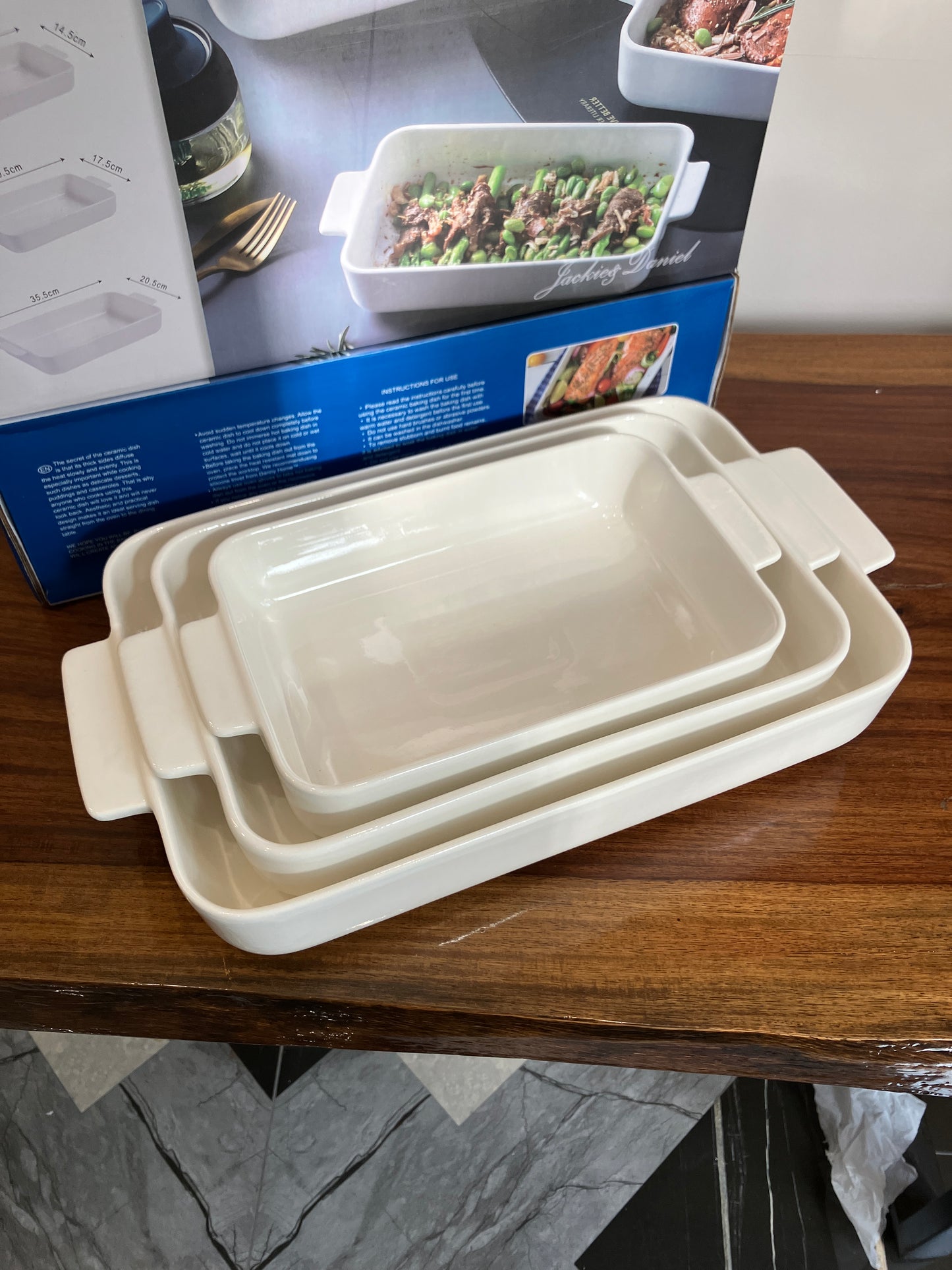 Danny Home White Porcelain Bakeware Casserole 3Pcs