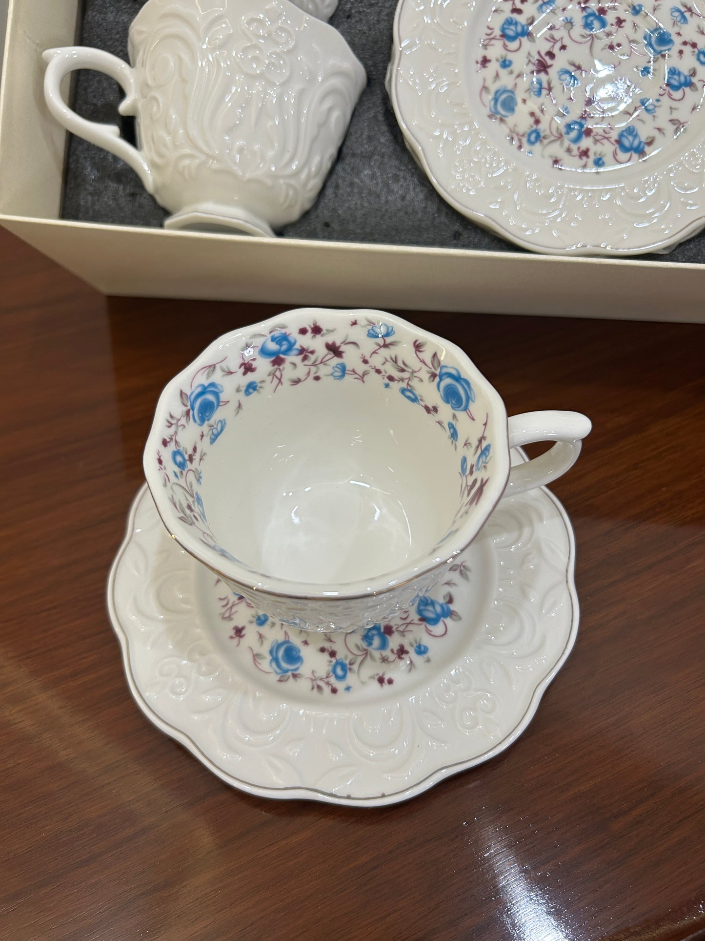 Premium Blue Floral Cup Saucer Set 12Pcs