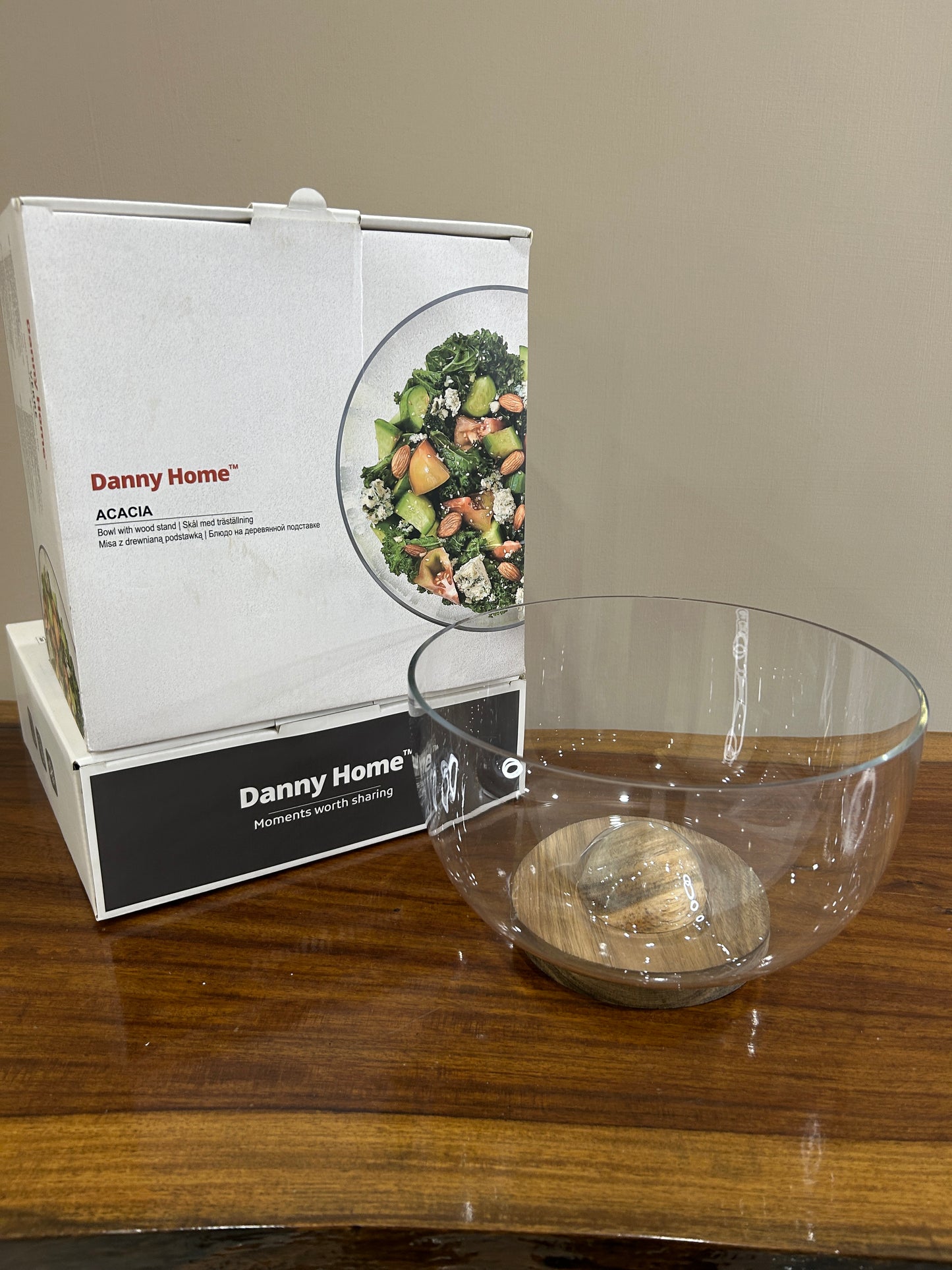 Danny Home Glass+Bamboo Salad Bowl