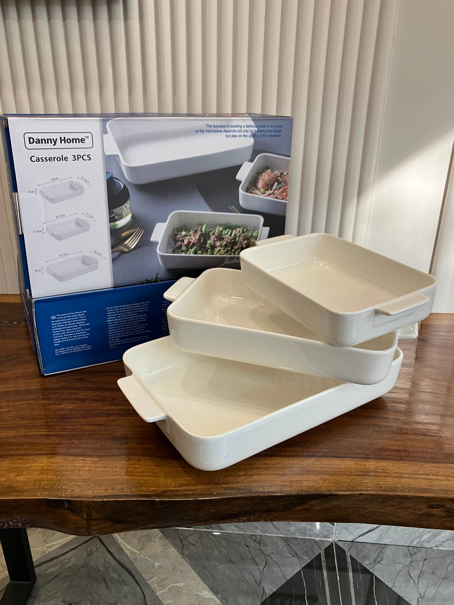 Danny Home White Porcelain Bakeware Casserole 3Pcs