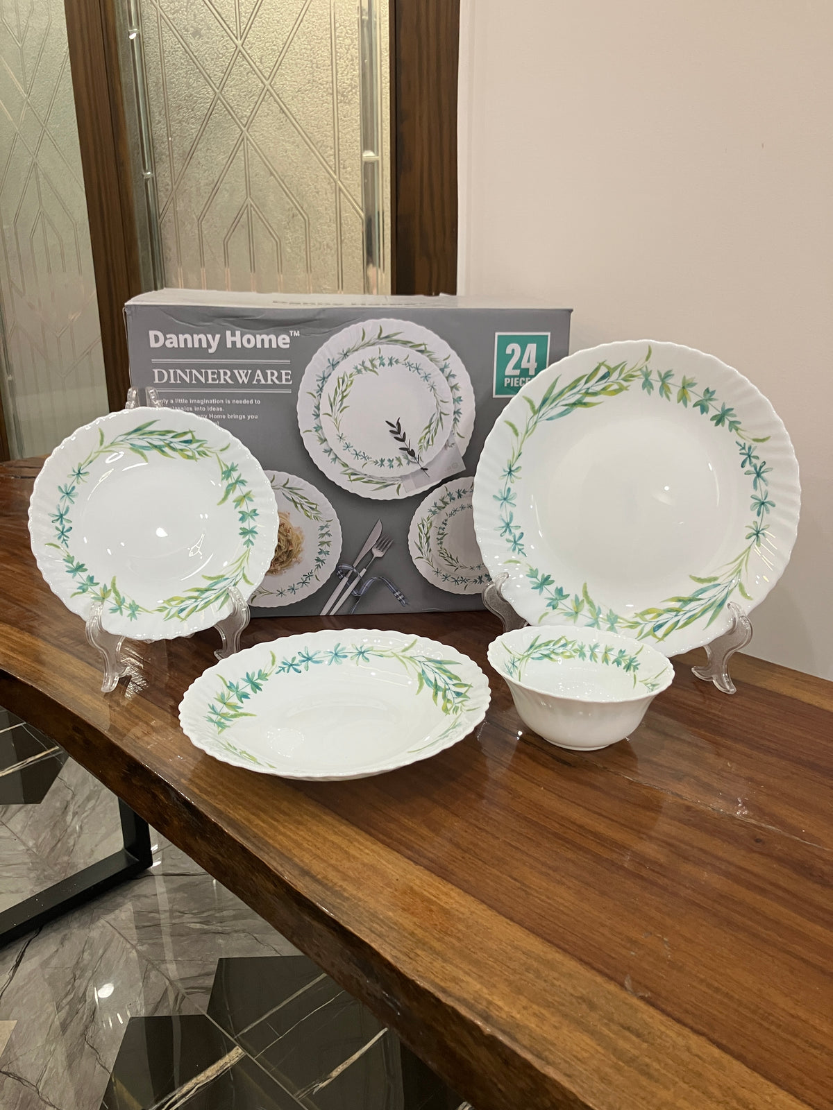 Danny Home Opal Forest Green Dinner Set 24Pcs