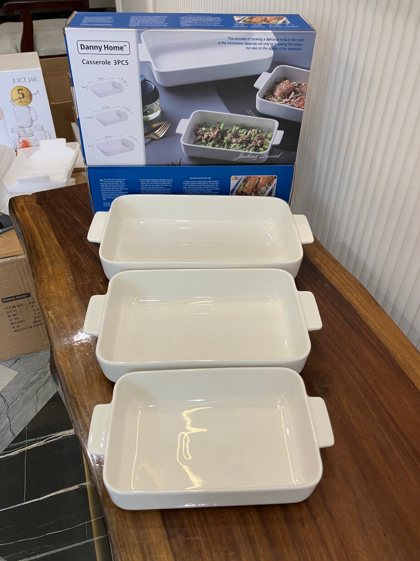 Danny Home White Porcelain Bakeware Casserole 3Pcs