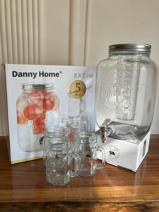 Danny Home Glass Dispenser & Mason Jars 5Pcs