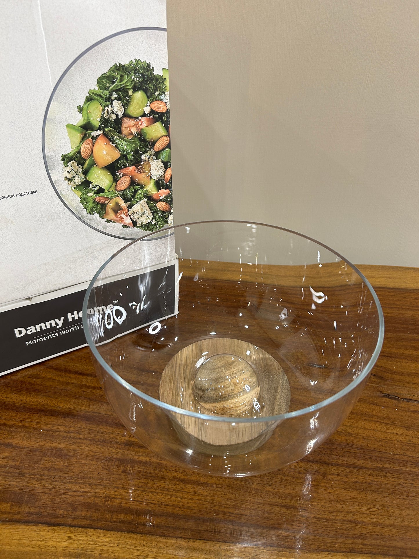 Danny Home Glass+Bamboo Salad Bowl