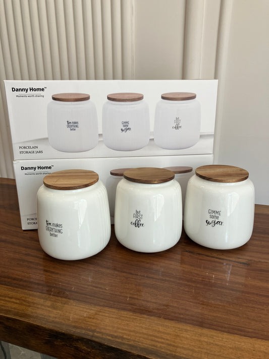 Danny Home Ceramic Tea Coffee Sugar Jar Set 3Pcs