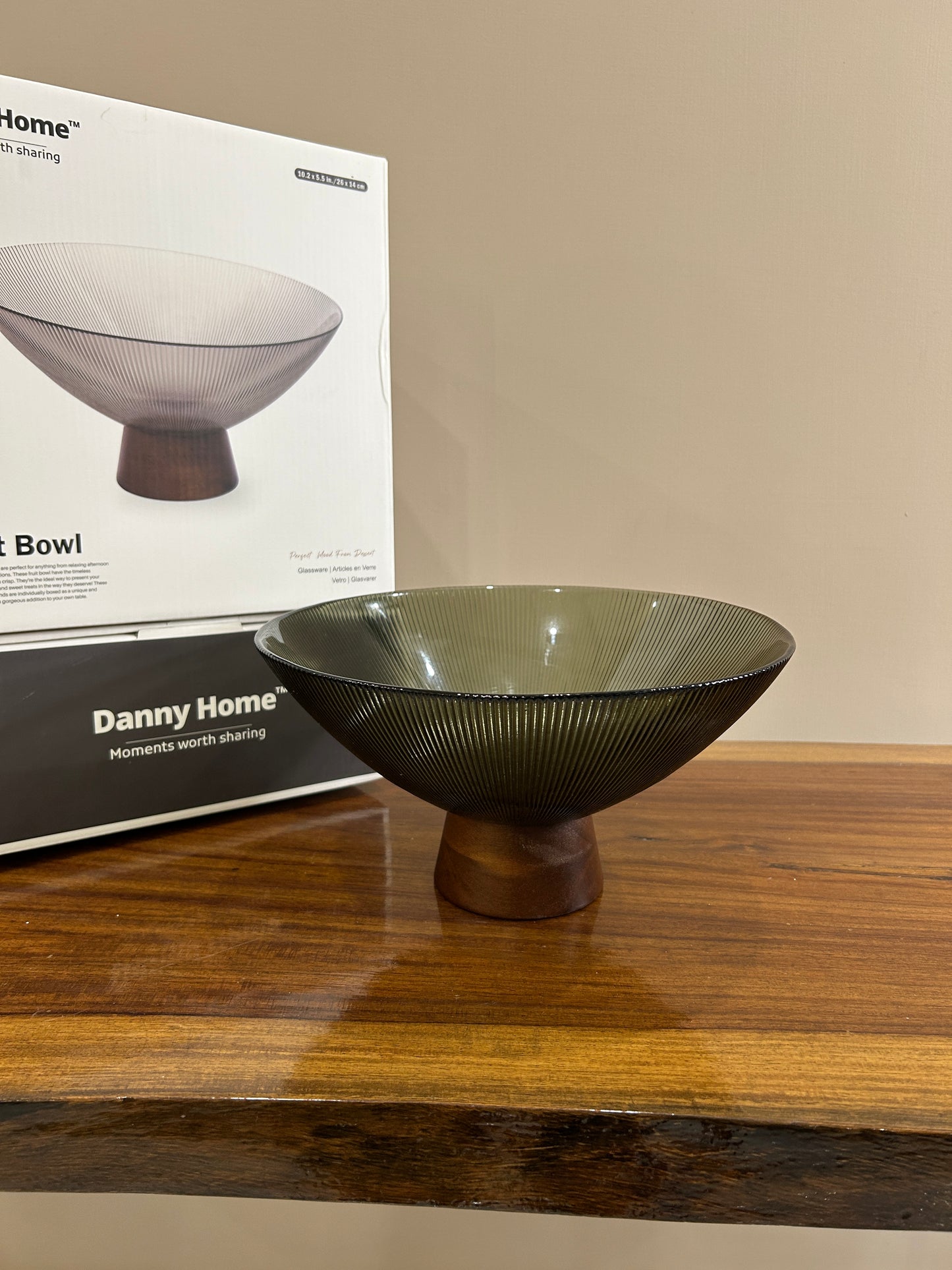 Danny Home Smoky Glass Pedestal Fruit Bowl (Large)