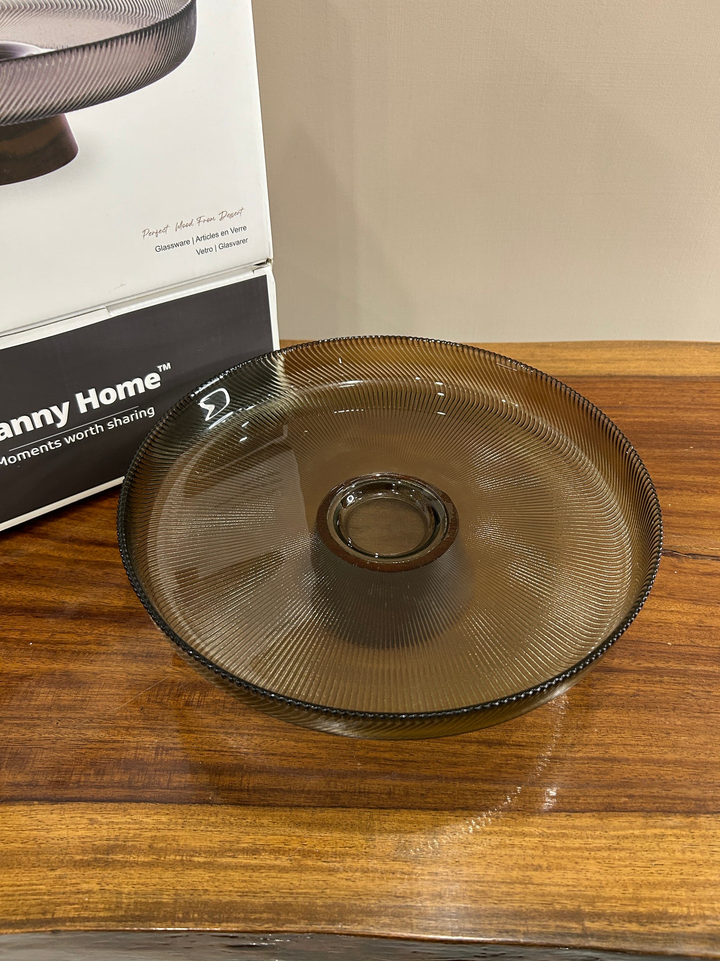 Danny Home Smoky Glass Pedestal Fruit Bowl (Small)