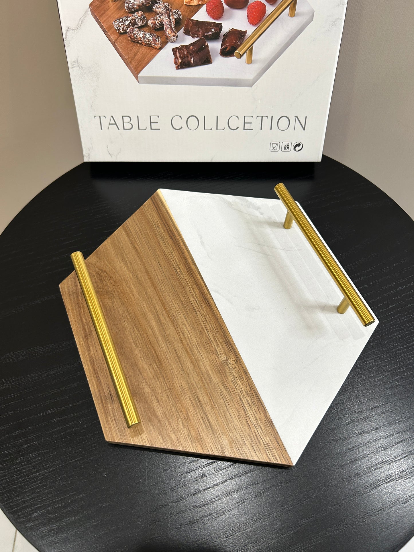 Danny Home Marble Wood Platter (Hexagon)