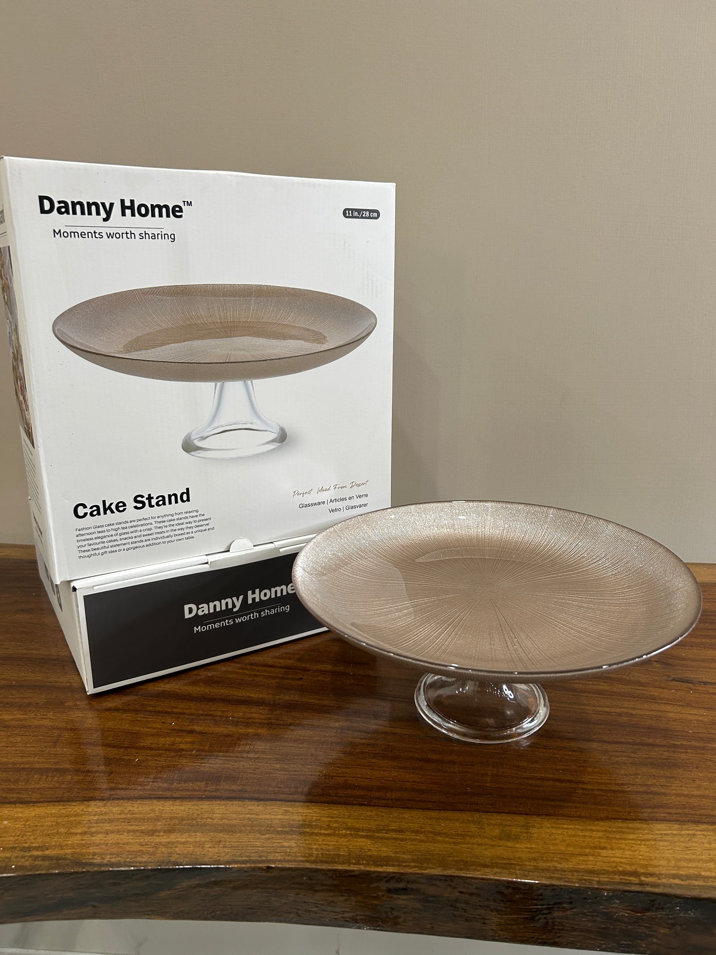 Danny Home Glass Cake Dish Shiny Beige