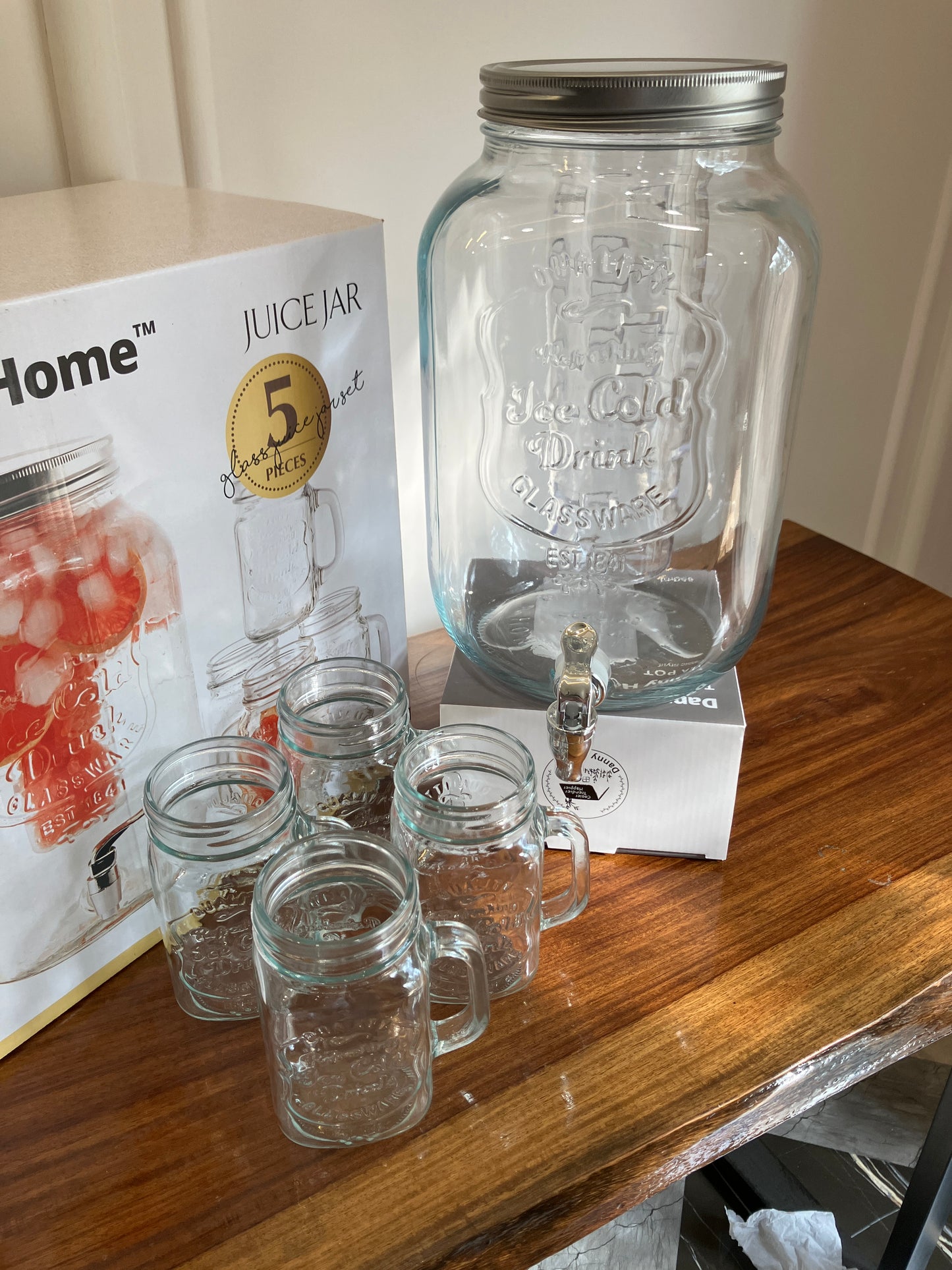 Danny Home Glass Dispenser & Mason Jars 5Pcs