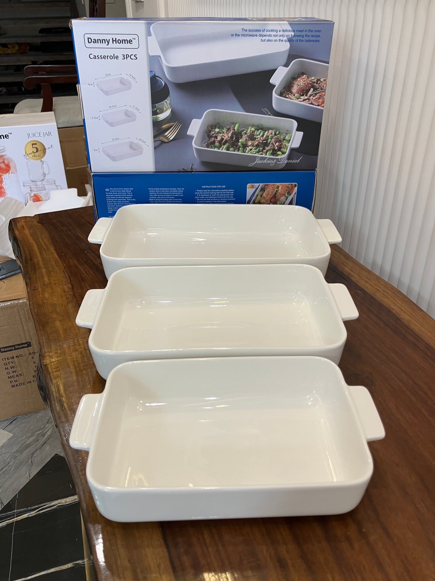 Danny Home White Porcelain Bakeware Casserole 3Pcs