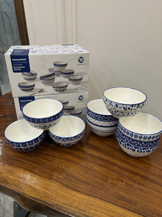 Danny Home Blue Porcelain Sweet Bowl 10Pcs