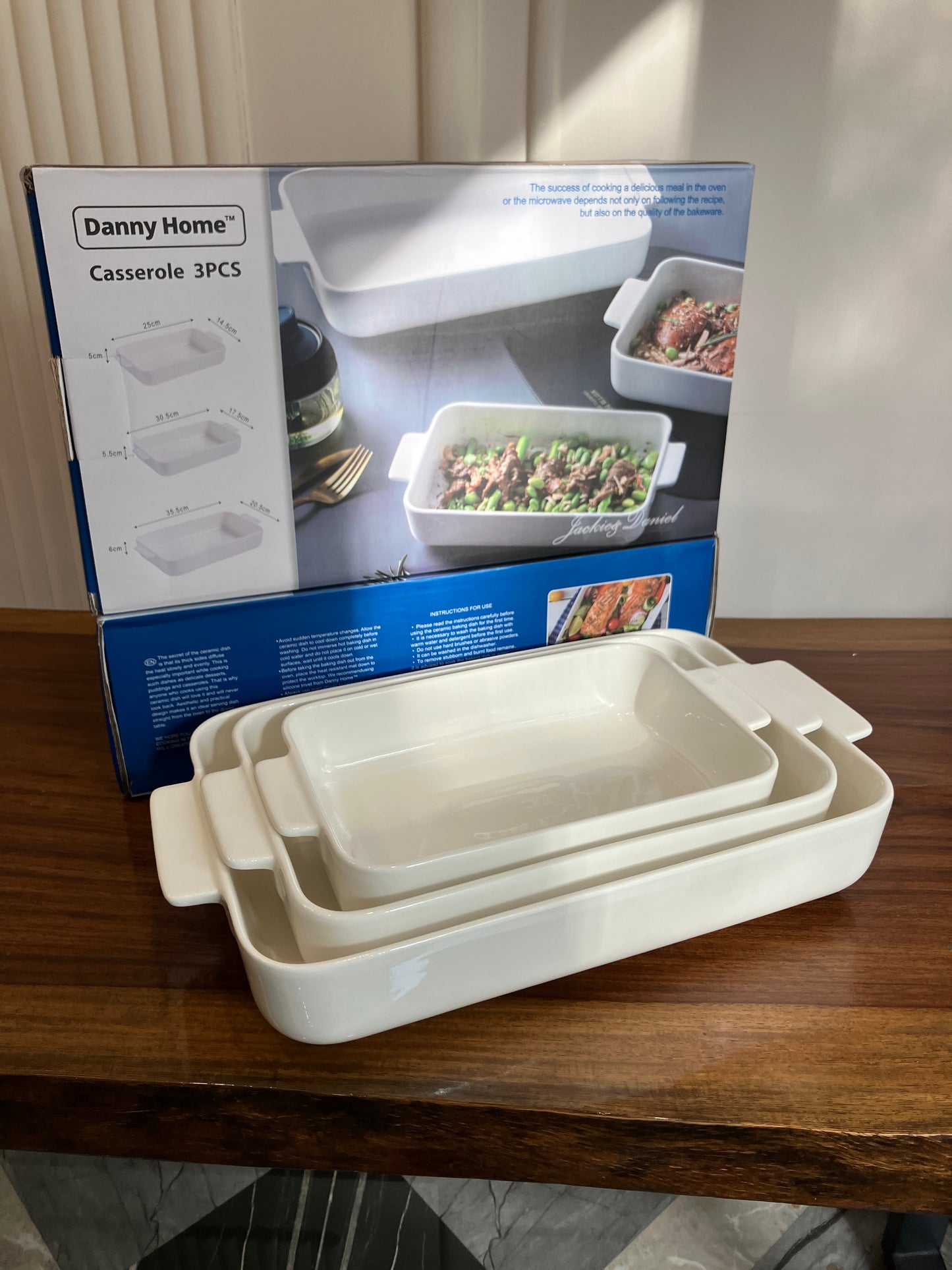 Danny Home White Porcelain Bakeware Casserole 3Pcs