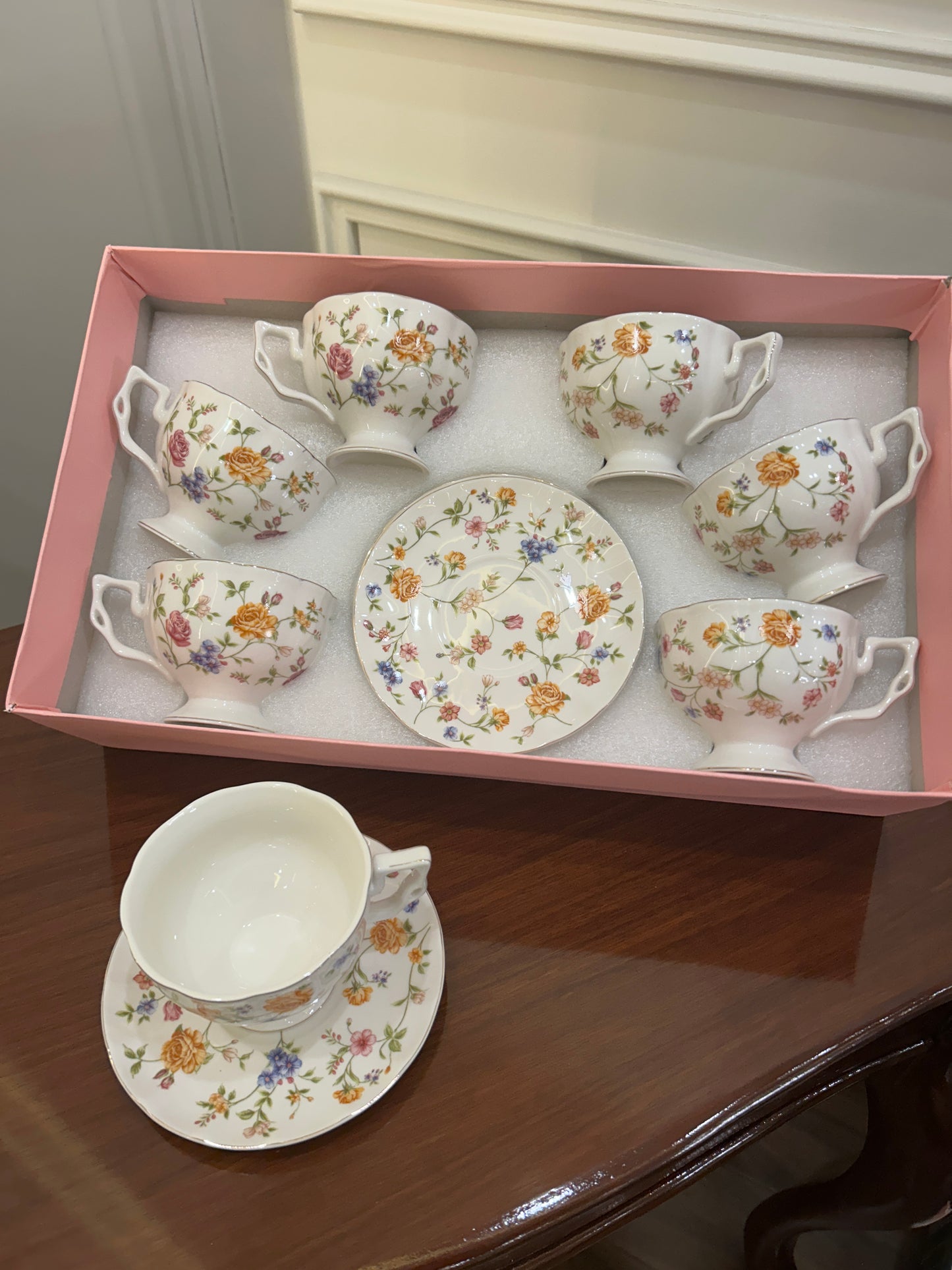 Premium Autumn Floral Cup Saucer Set 12Pcs