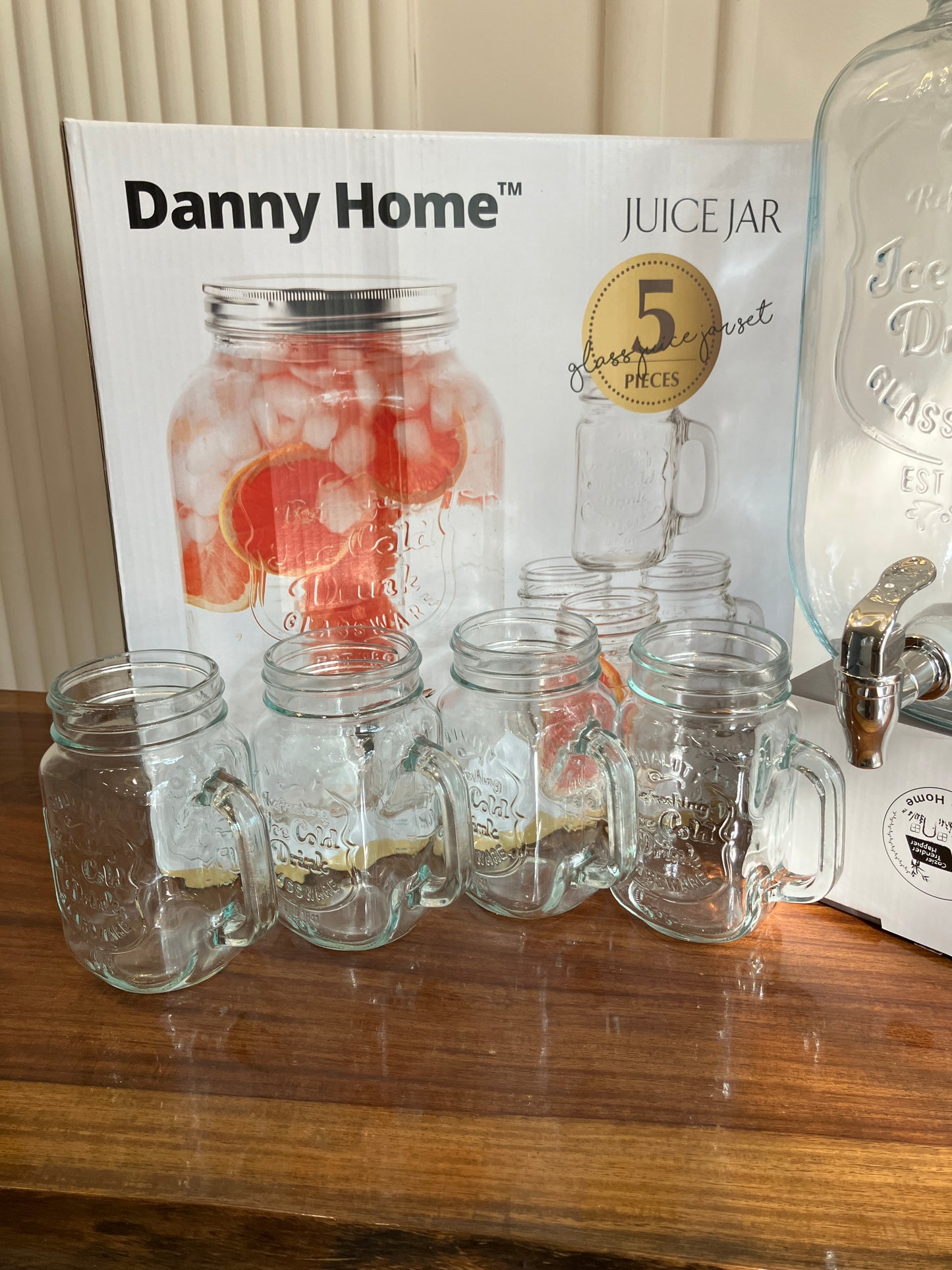 Danny Home Glass Dispenser & Mason Jars 5Pcs