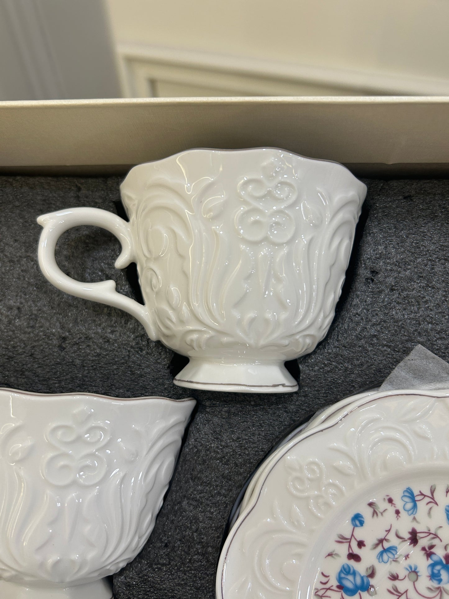 Premium Blue Floral Cup Saucer Set 12Pcs