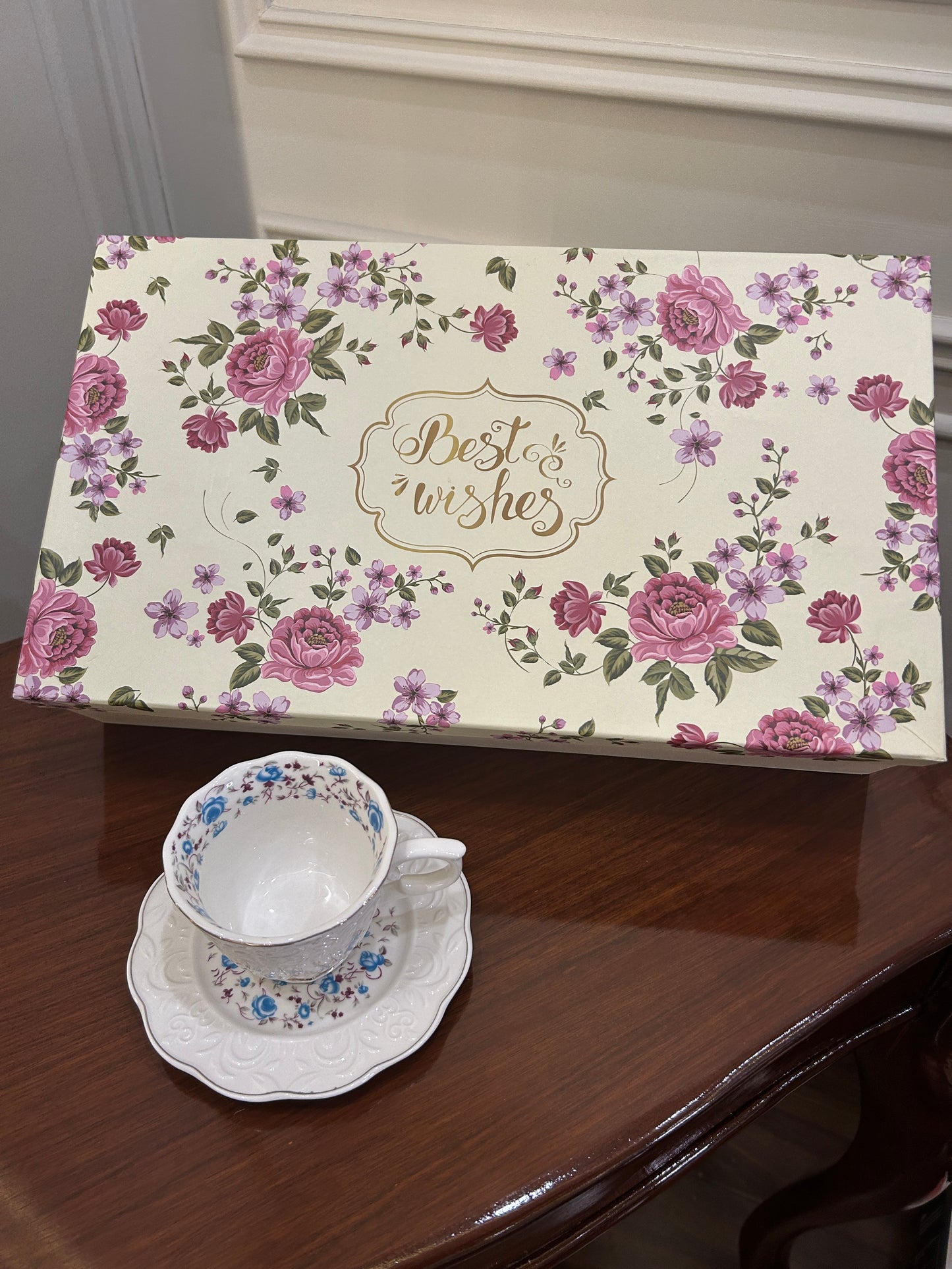 Premium Blue Floral Cup Saucer Set 12Pcs