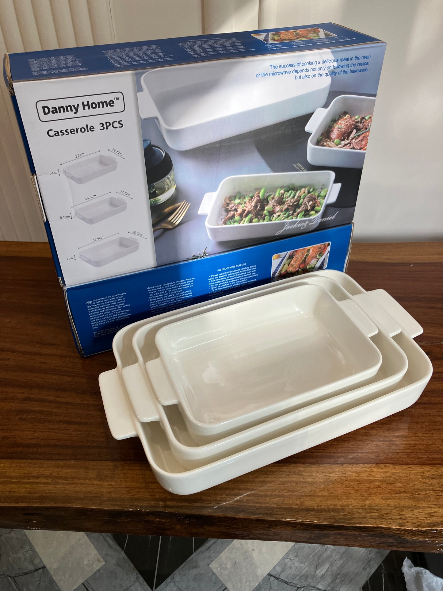 Danny Home White Porcelain Bakeware Casserole 3Pcs