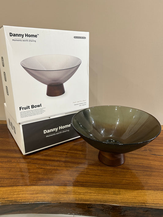 Danny Home Smoky Glass Pedestal Fruit Bowl (Large)