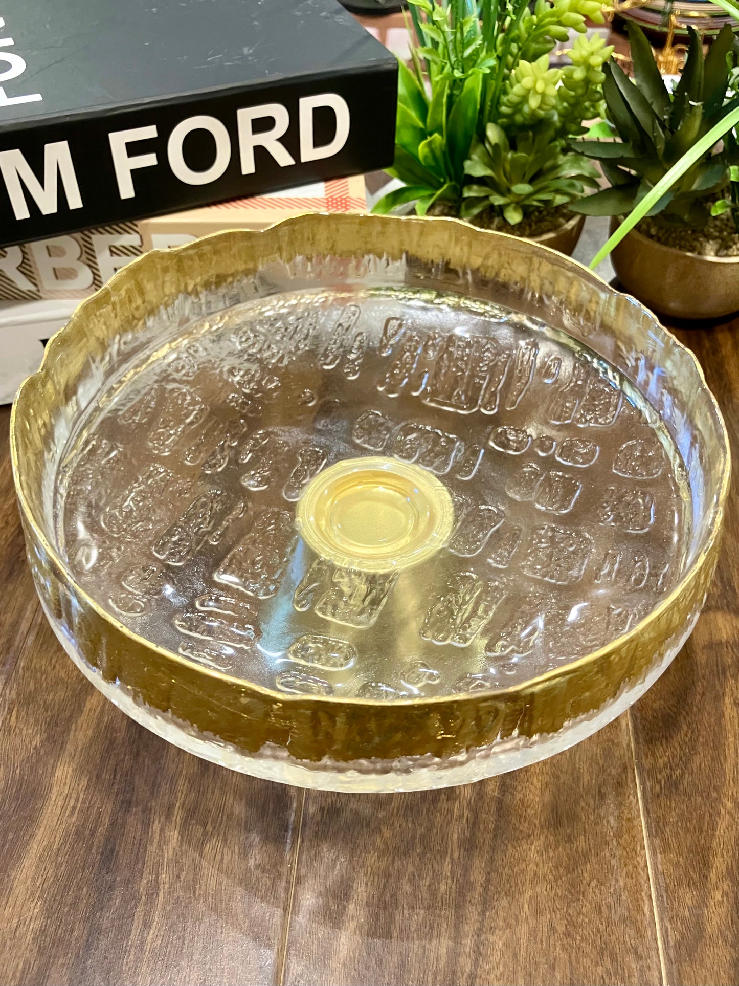 Golden Fancy Glass Platter Small